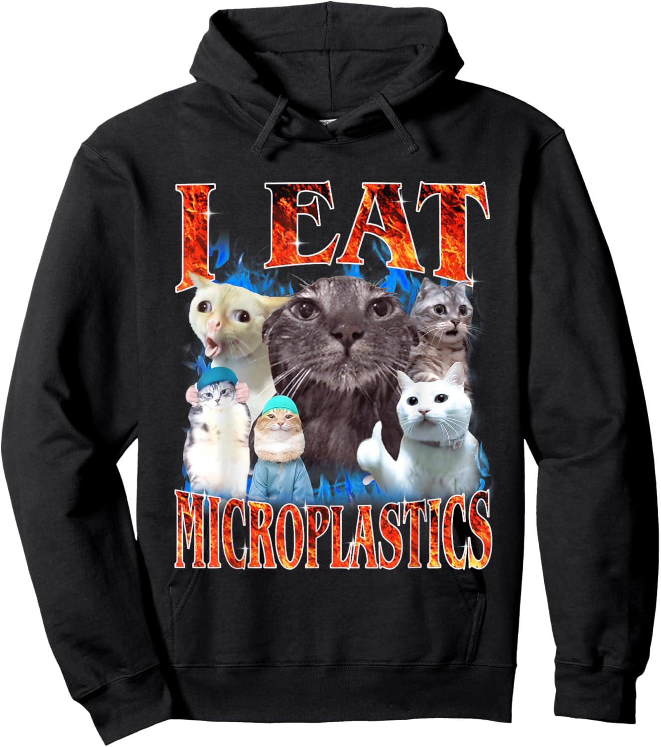I Eat Microplastics Funny Cat Meme Y2K Bootleg Graphic Hoodie - Hoodie | Black