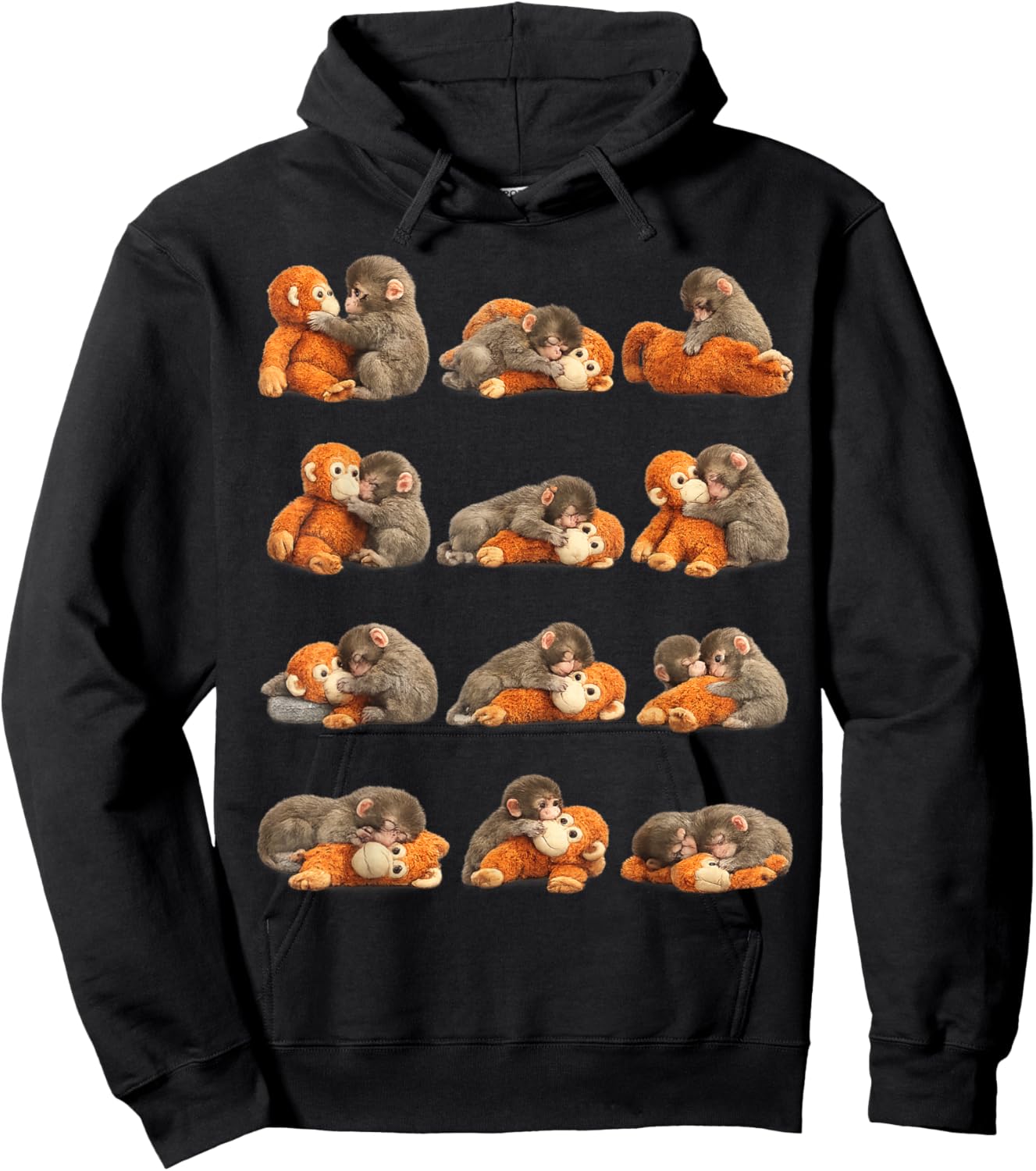 Cute Baby Monkey Punch Viral Zoo Japan Design Hoodie - Hoodie | Black