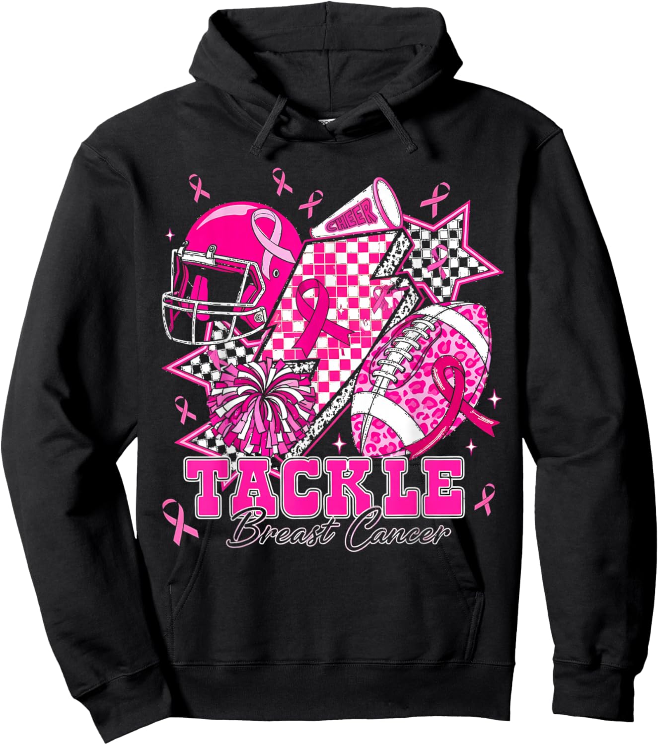 Tackle Breast Cancer Football Pink Ribbon Awareness Hoodie - Hoodie | Black