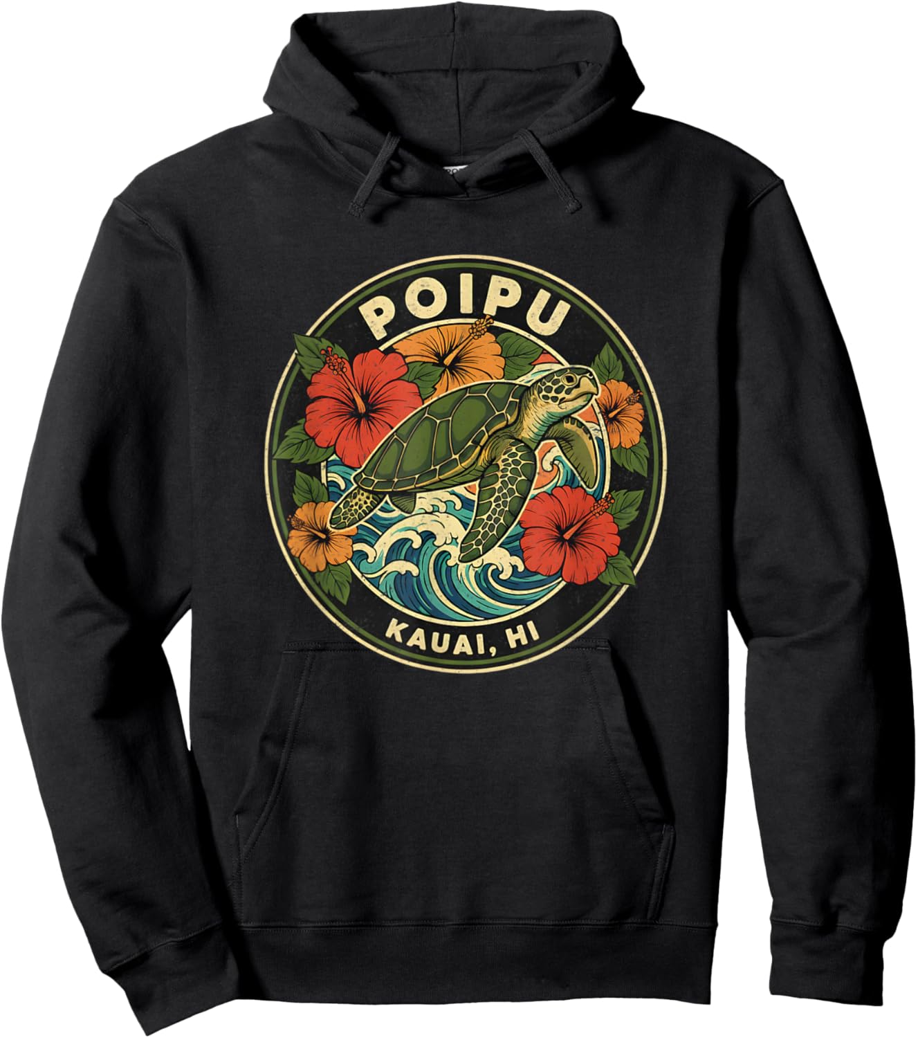 Poipu Sea Turtle Kauai Hawaii Vacation Hawaiian Tropical Hoodie - Hoodie | Black