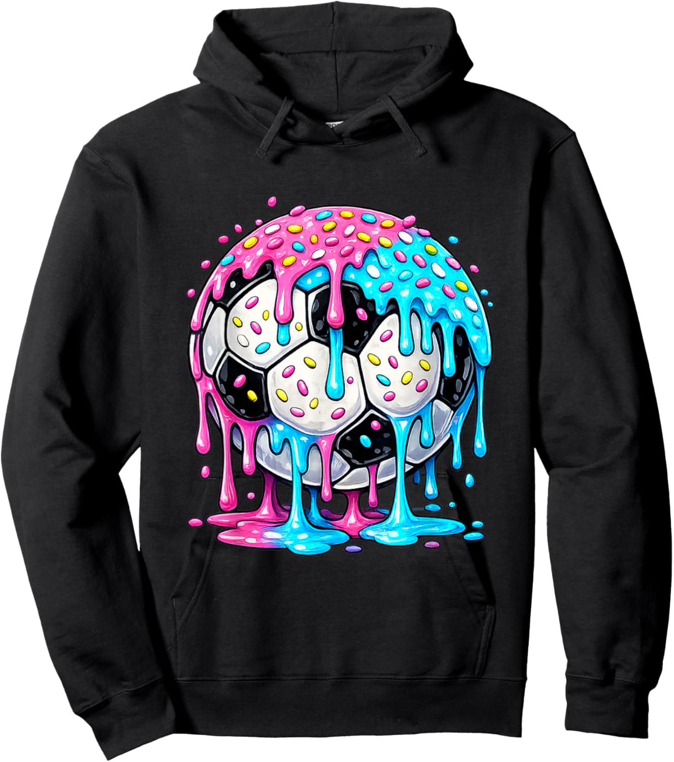 Dripping Soccer Ball Ice Cream Drip Sprinkles for Kids Hoodie - Hoodie | Black