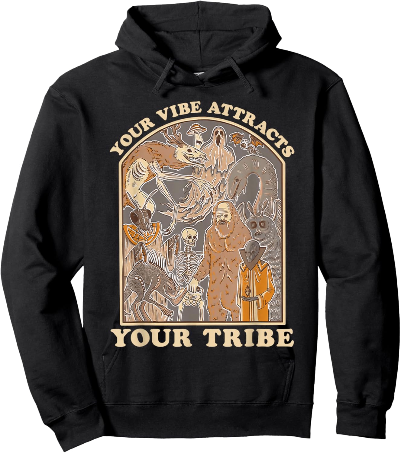 Your Vibe Attracts Your Tribe Cryptid Funny Retro Art Hoodie - Hoodie | Black
