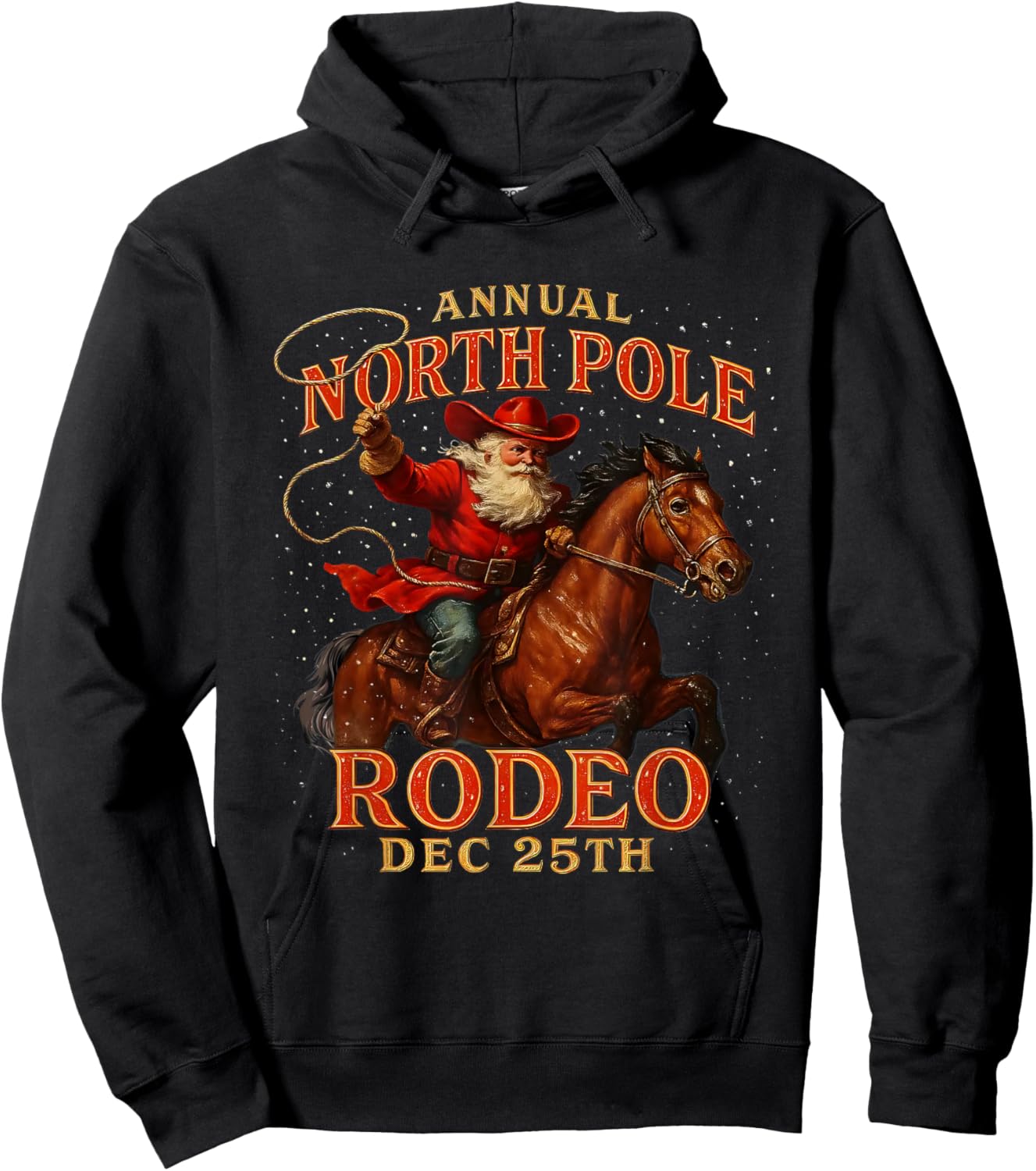 Annual North Pole Rodeo Dec 25th Santa Design Hoodie - Hoodie | Black