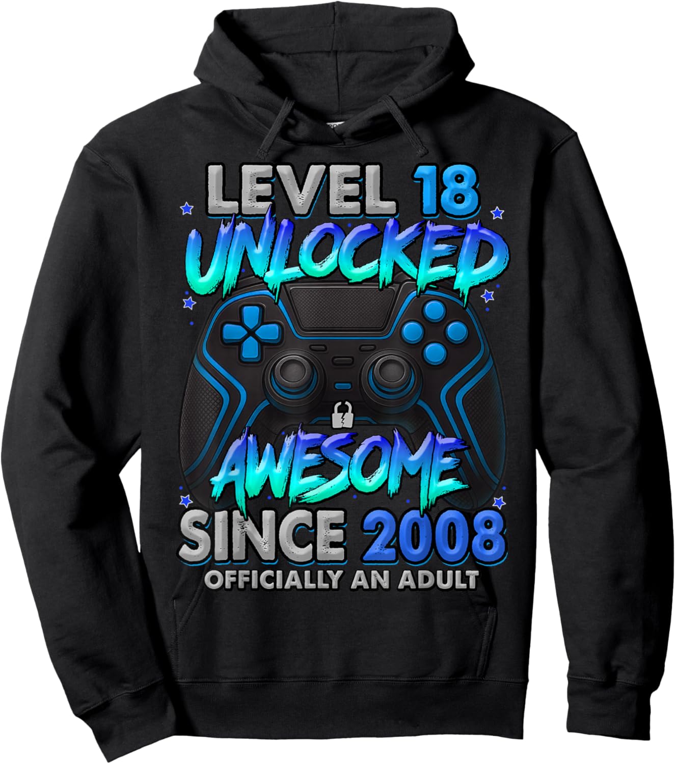 Level 18 Unlocked Awesome Since 2008 18th Birthday Gaming Hoodie - Hoodie | Black