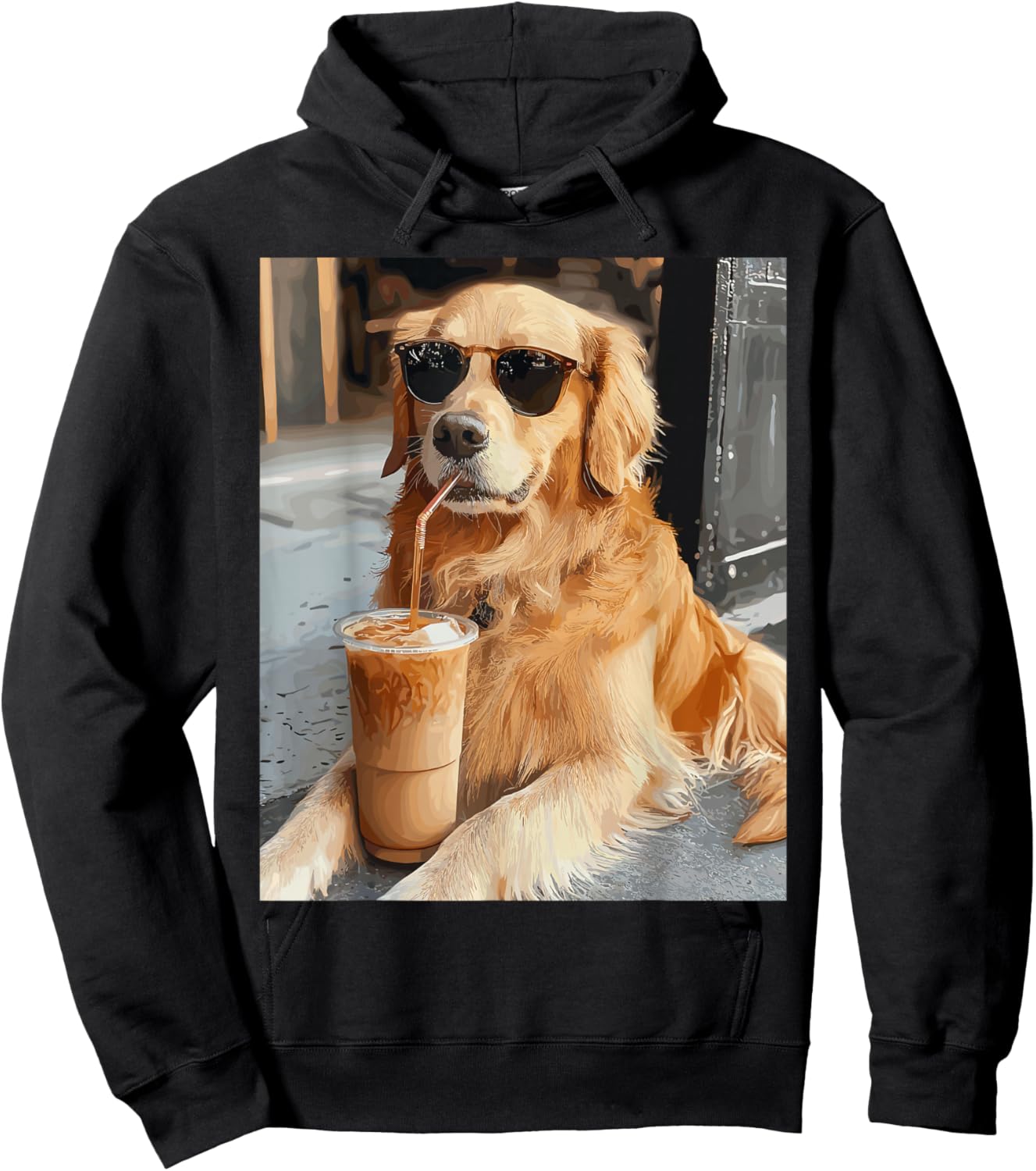 Golden Retriever Drinking Iced Coffee Hoodie - Hoodie | Black