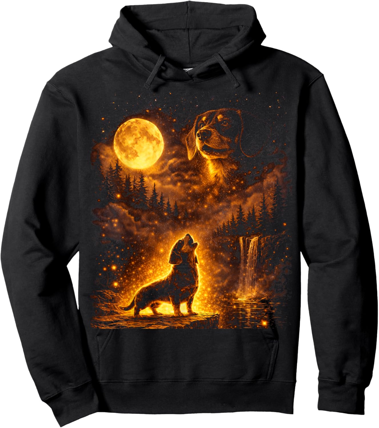 Vintage Moonlight Dog Funny Dachshund Howling at The Moon Hoodie - Hoodie | Black