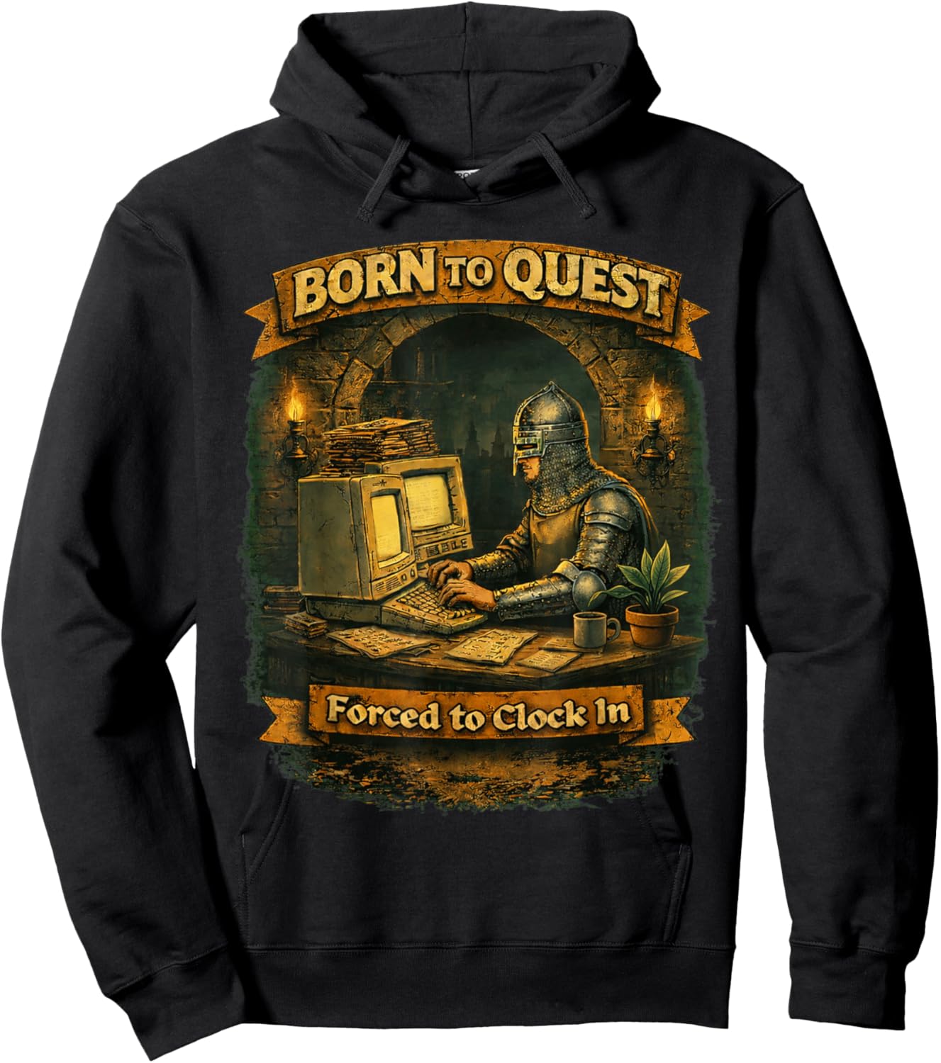 Born to Quest Forced to Clock in for Office and Work Life Hoodie - Hoodie | Black
