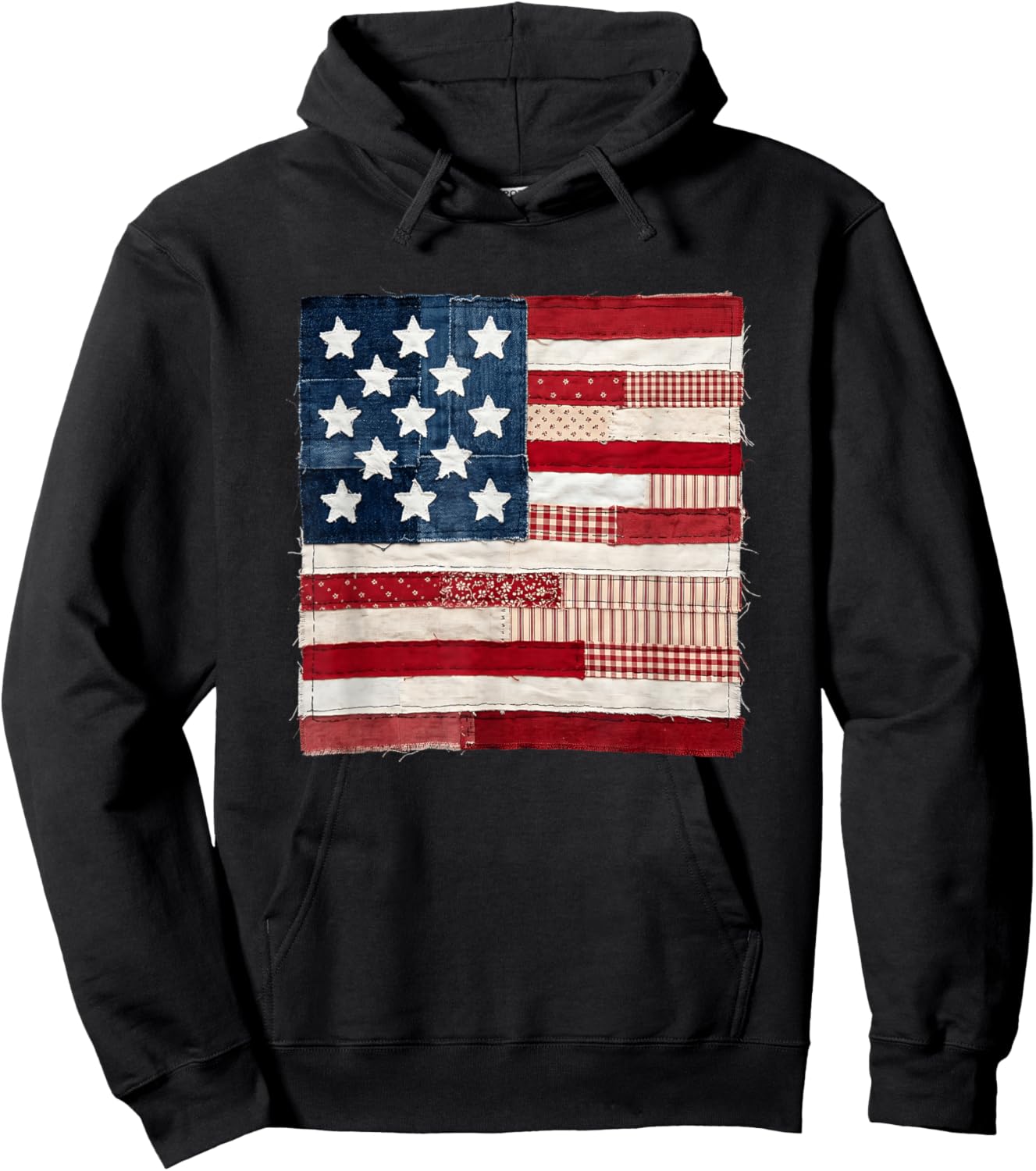 Rustic Quilted American Flag Patriotic USA Stars Stripes Hoodie - Hoodie | Black