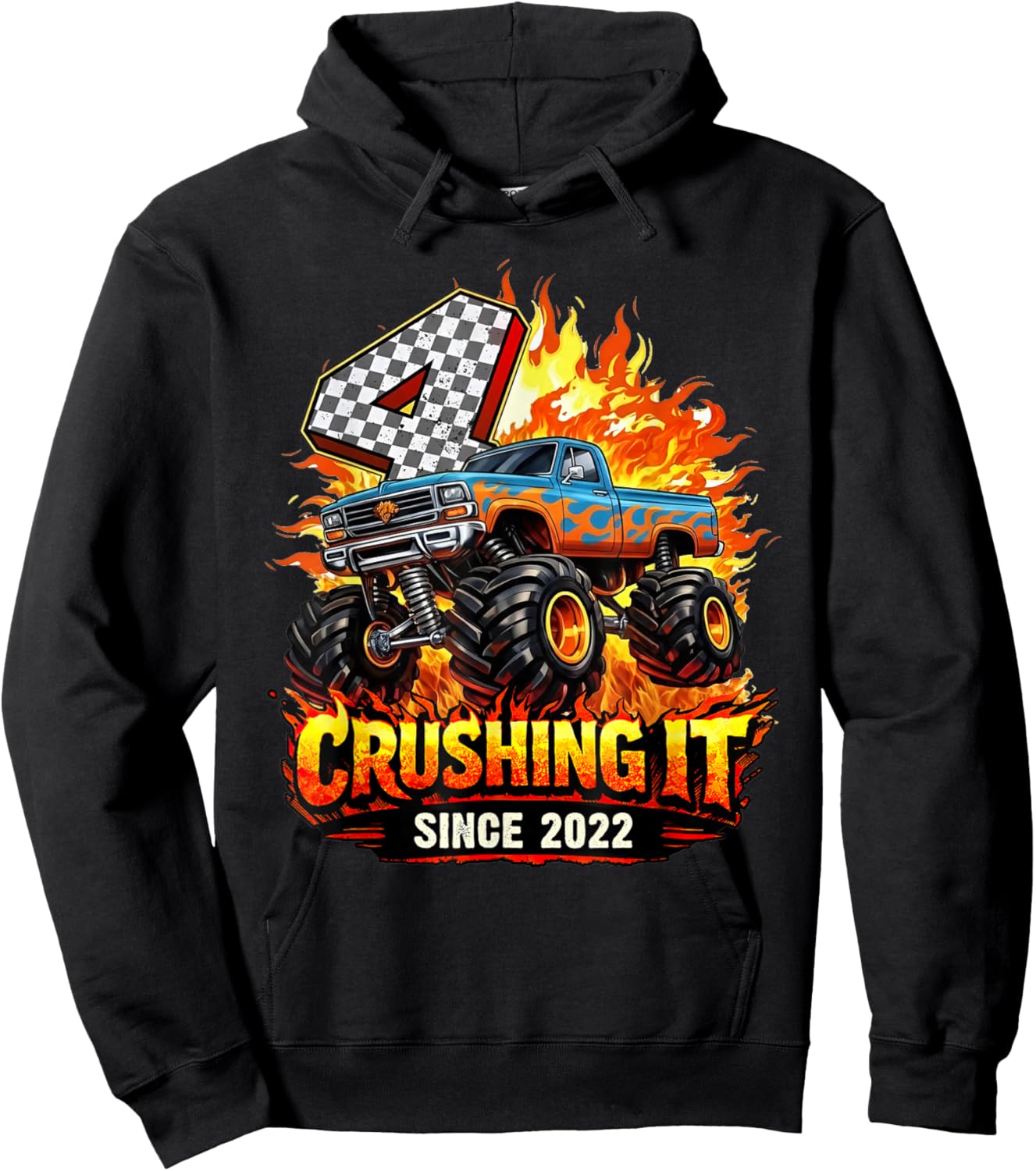 Birthday 4th Monster Truck 4 Year Old Since 2022 Boys Kids Hoodie - Hoodie | Black