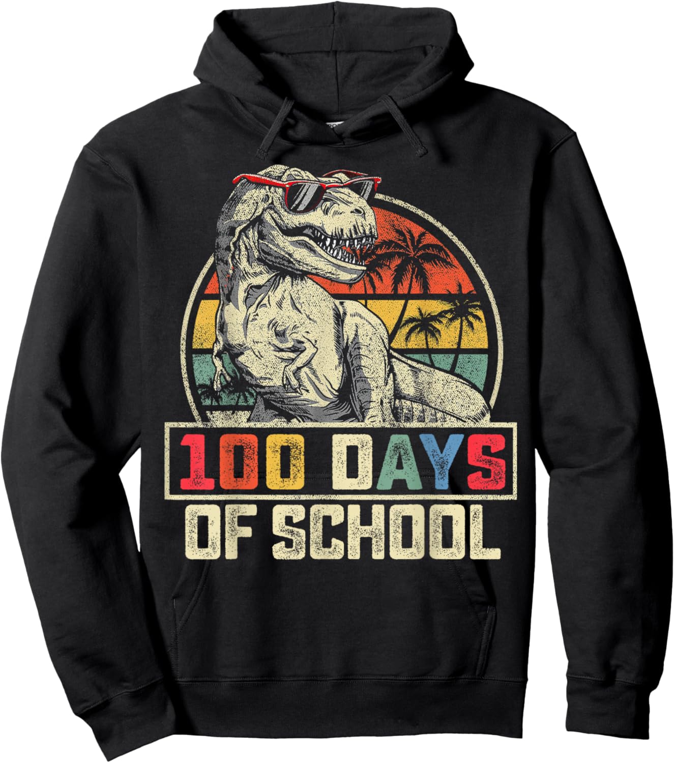 100 Days of School 100th Day Dinosaur T-rex Men Boys Kids Hoodie - Hoodie | Black