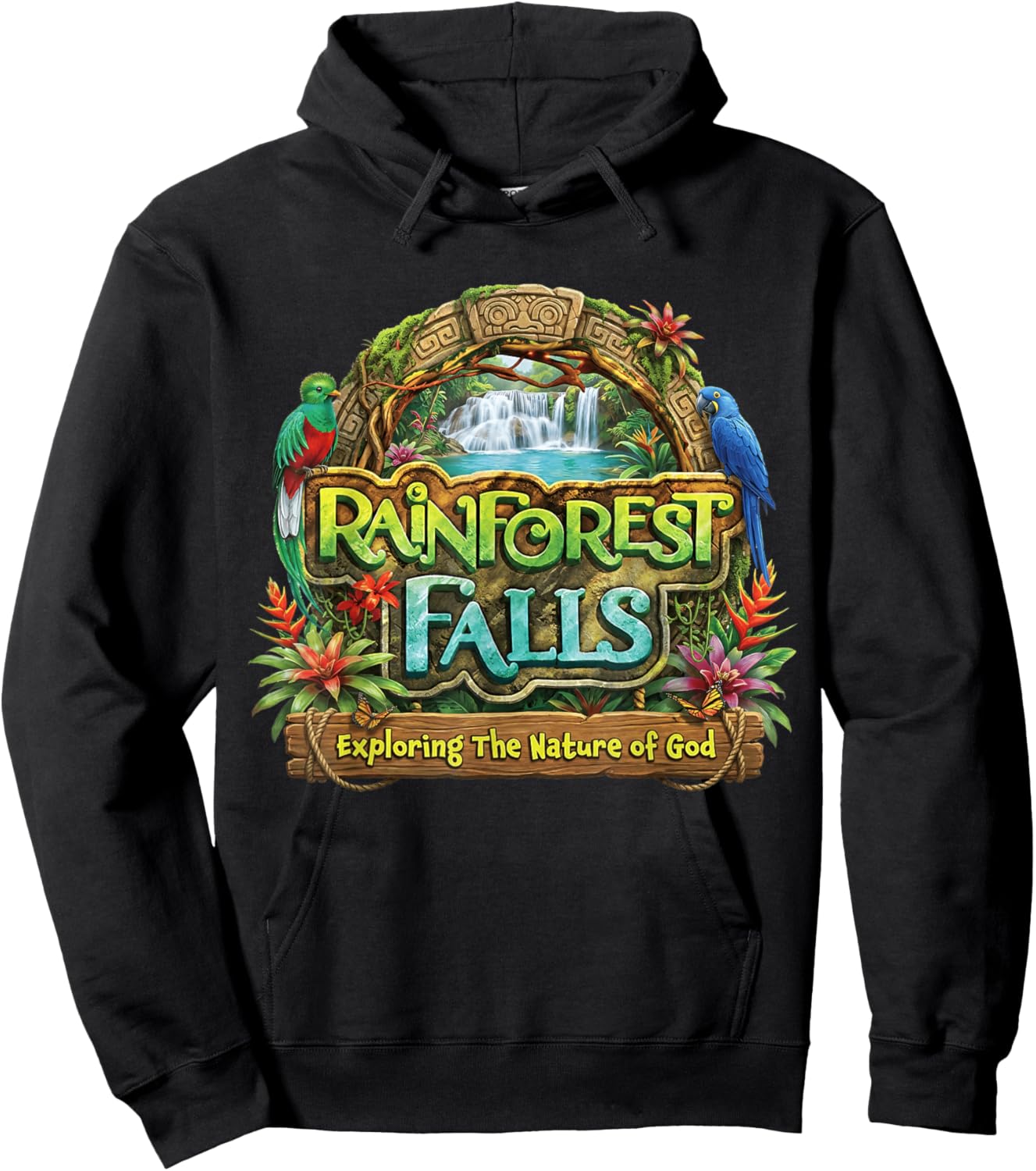 Funny VBS 2026 Rainforest Falls Exploring The Nature of God Hoodie - Hoodie | Black