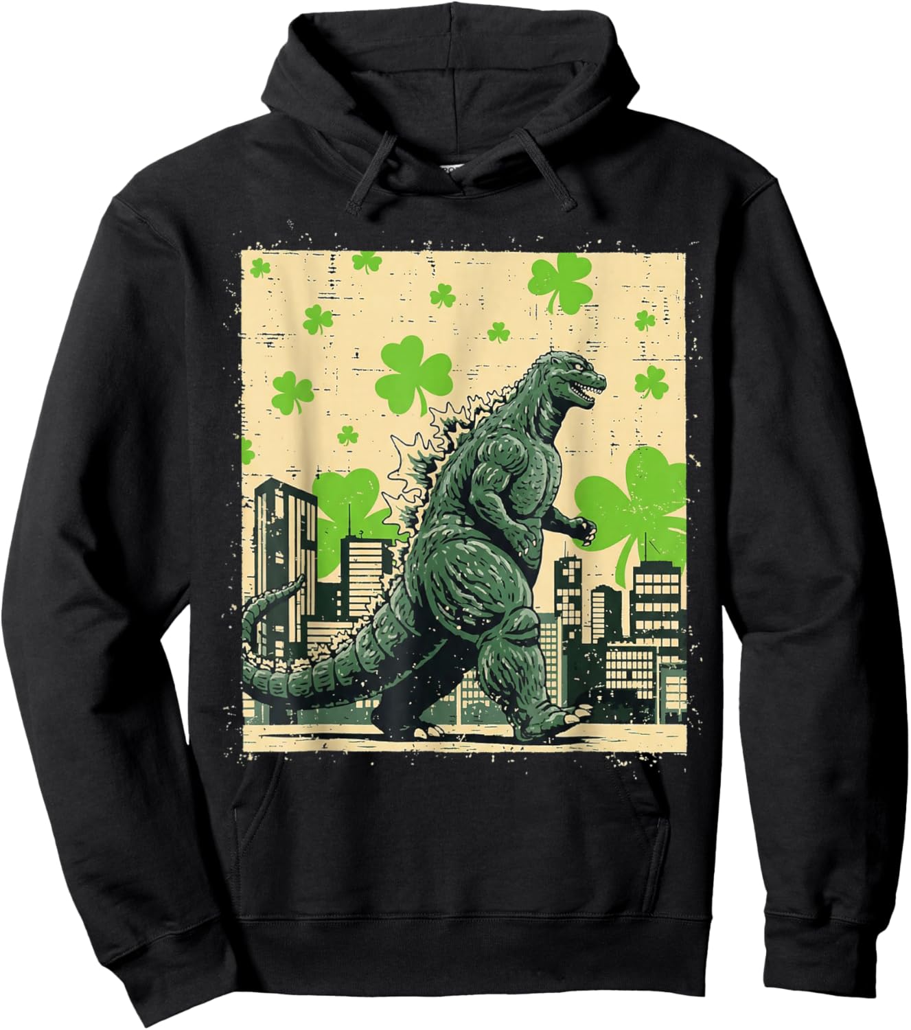 Vintage Japanese Art Kaiju St Patrick's Day Men Women Hoodie - Hoodie | Black