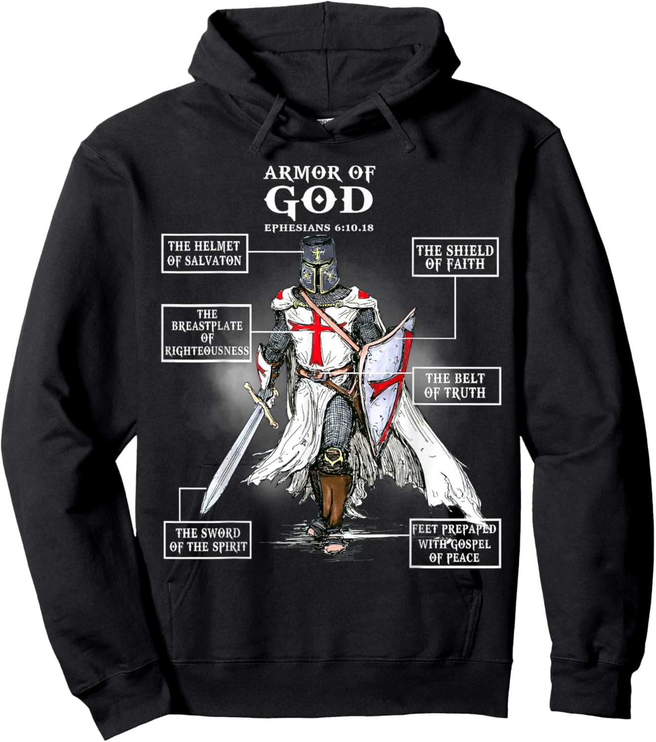Armor of God Knight Templar Christian Hoodie - Hoodie | Black