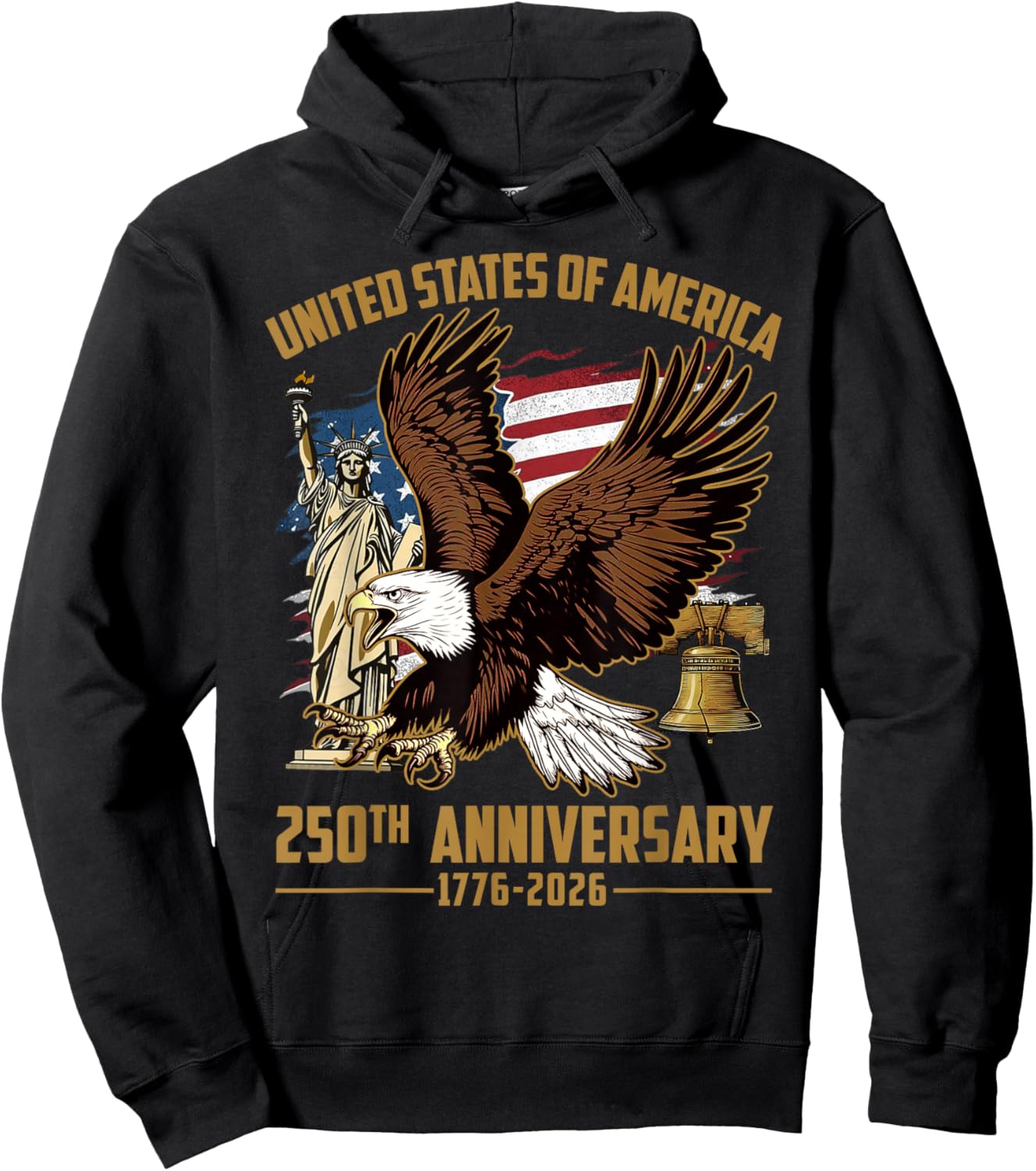 USA Flag 250 Years America Anniversary 4th of July Hoodie - Hoodie | Black