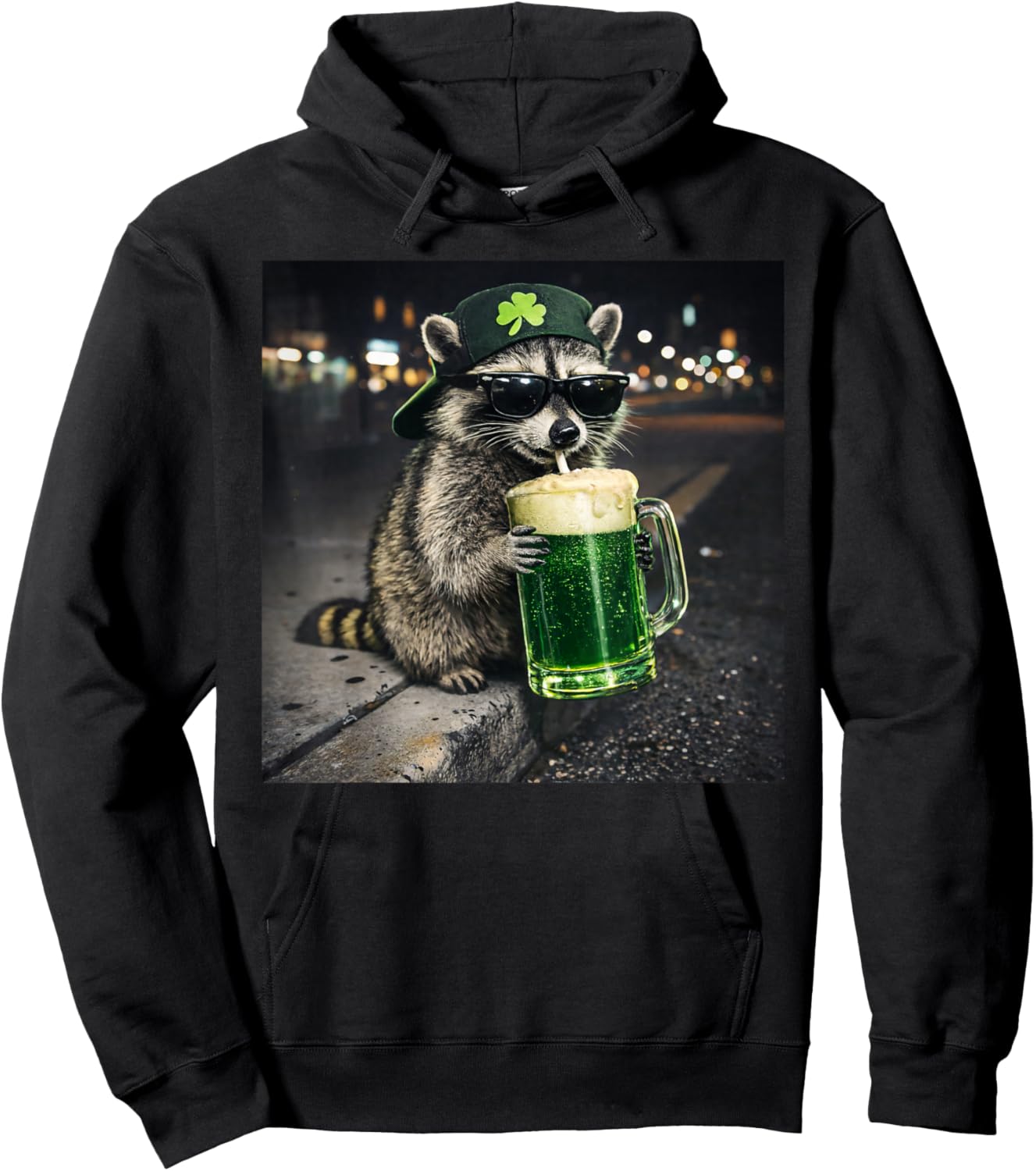 Raccoon Drinking Beer Irish Funny Meme St Patrick's Day Hoodie - Hoodie | Black