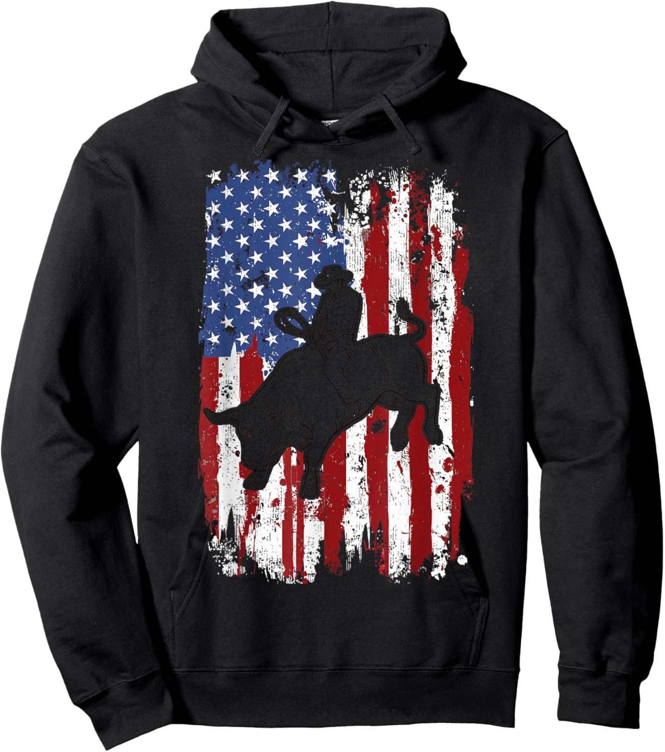Vintage Patriotic Rodeo Cowboy Western Country USA Flag Men Hoodie - Hoodie | Black