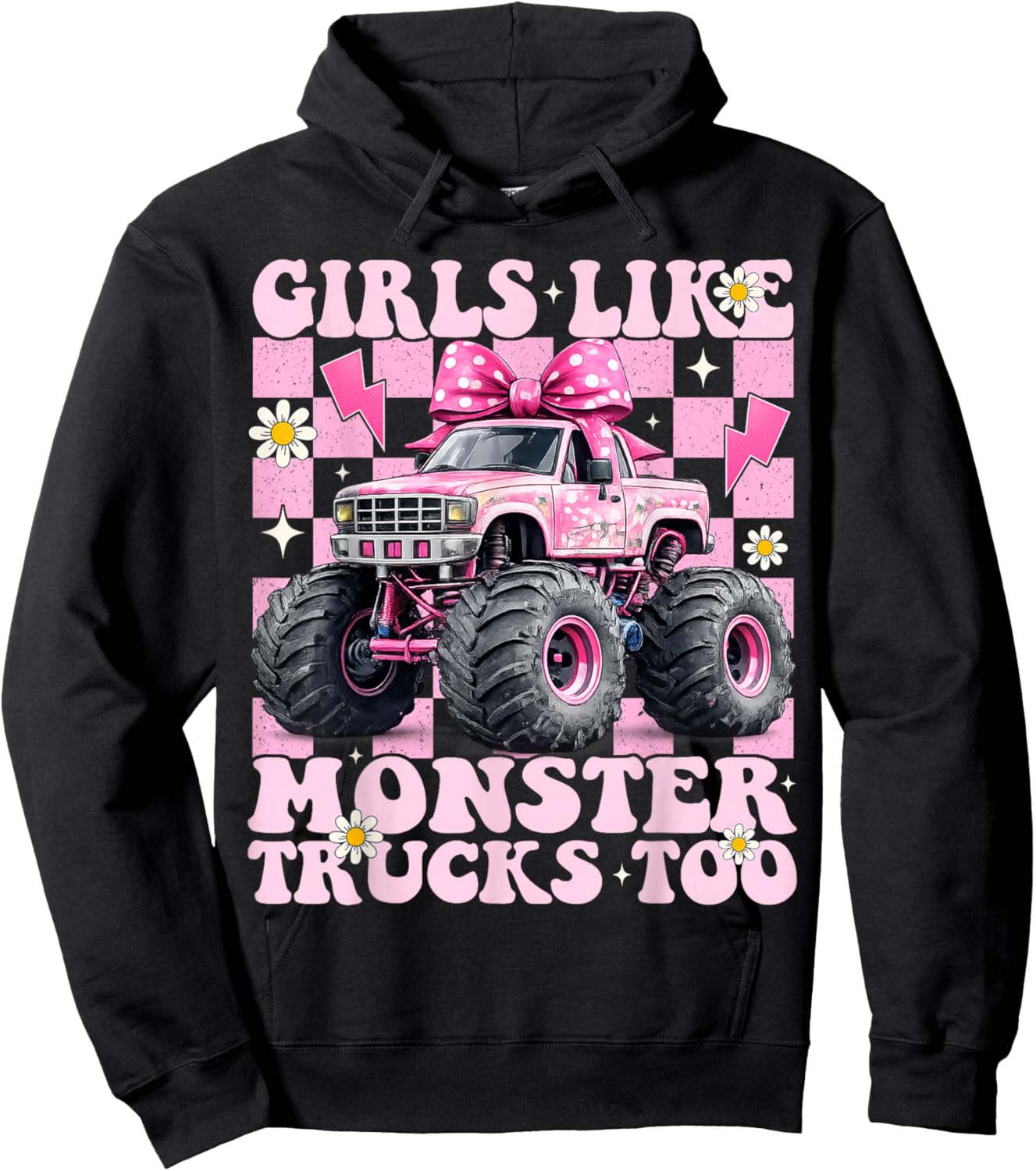Girls Like Monster Trucks Too Coquette Bow Adults Toddlers Hoodie - Hoodie | Black