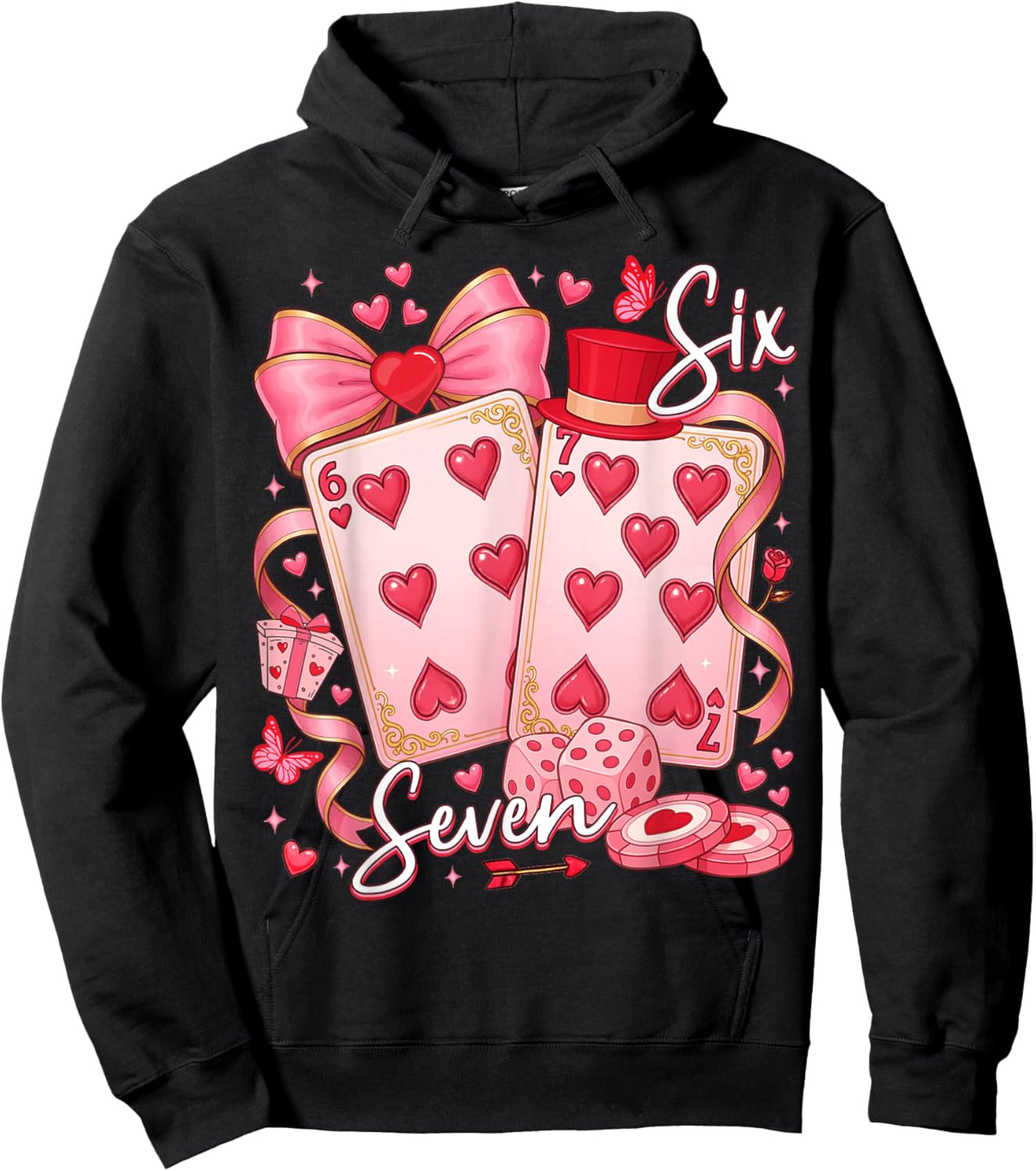Funny Meme Six Seven 67 Valentine Playing Cards 67 Men Women Hoodie - Hoodie | Black