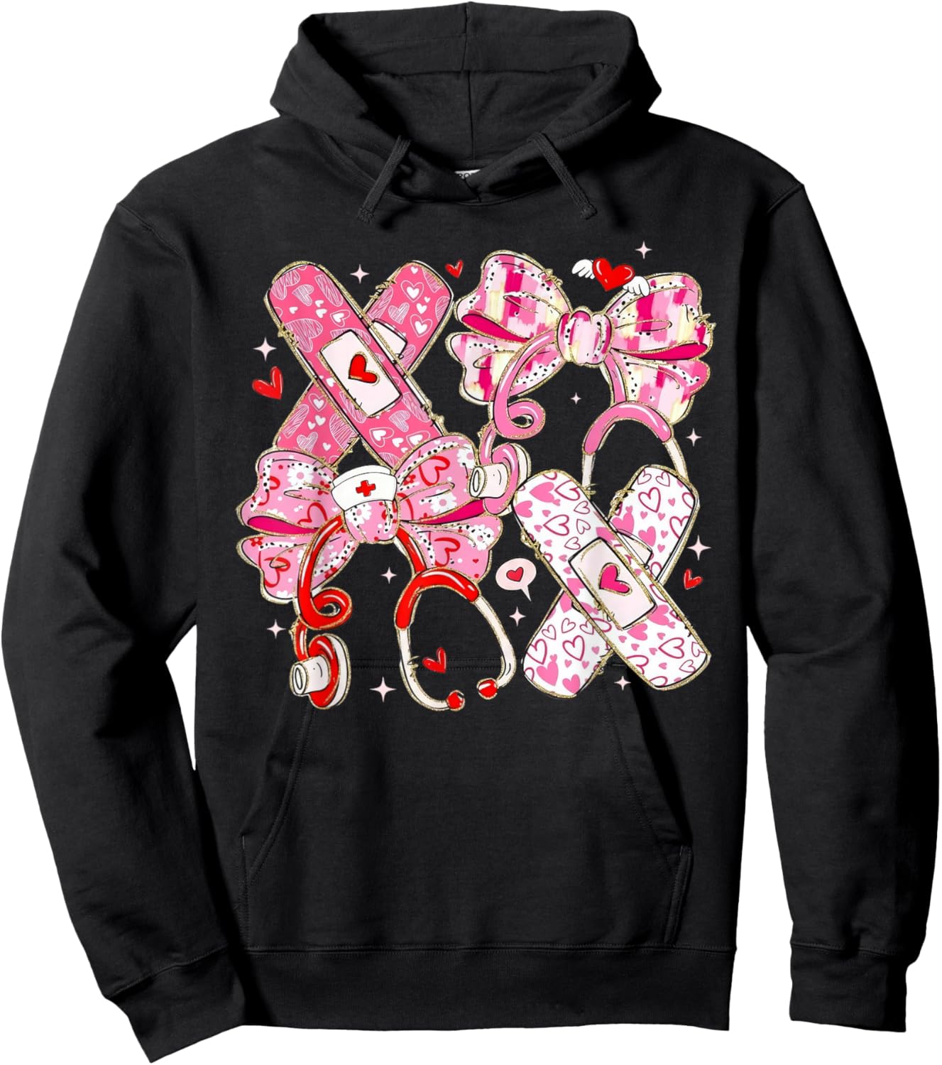 Cute Valentine Nurse Scrubs Cute Heart Icons Nurse Life Hoodie - Hoodie | Black