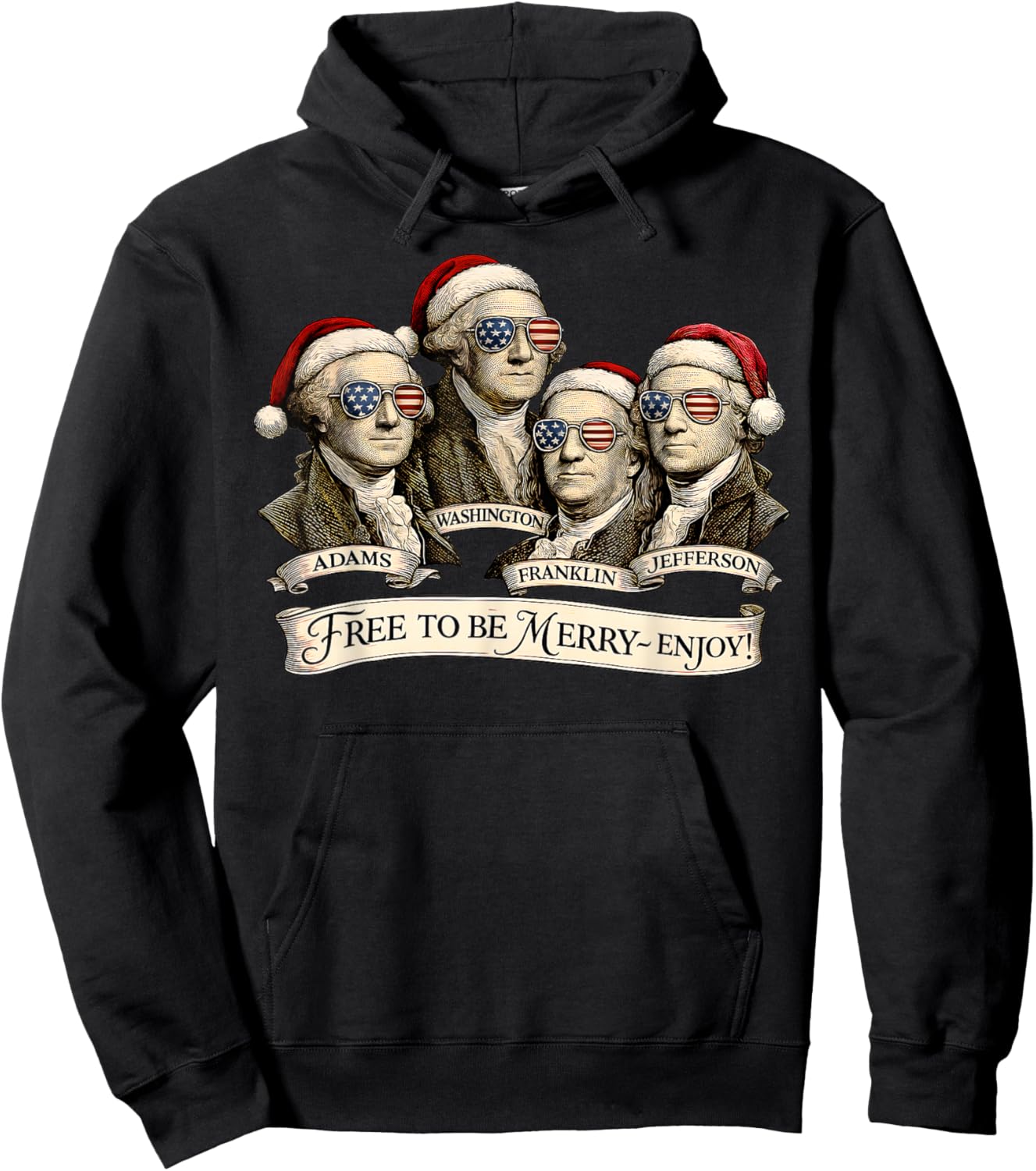 Vintage Founding Fathers Santa Hats Patriotic Christmas Hoodie - Hoodie | Black