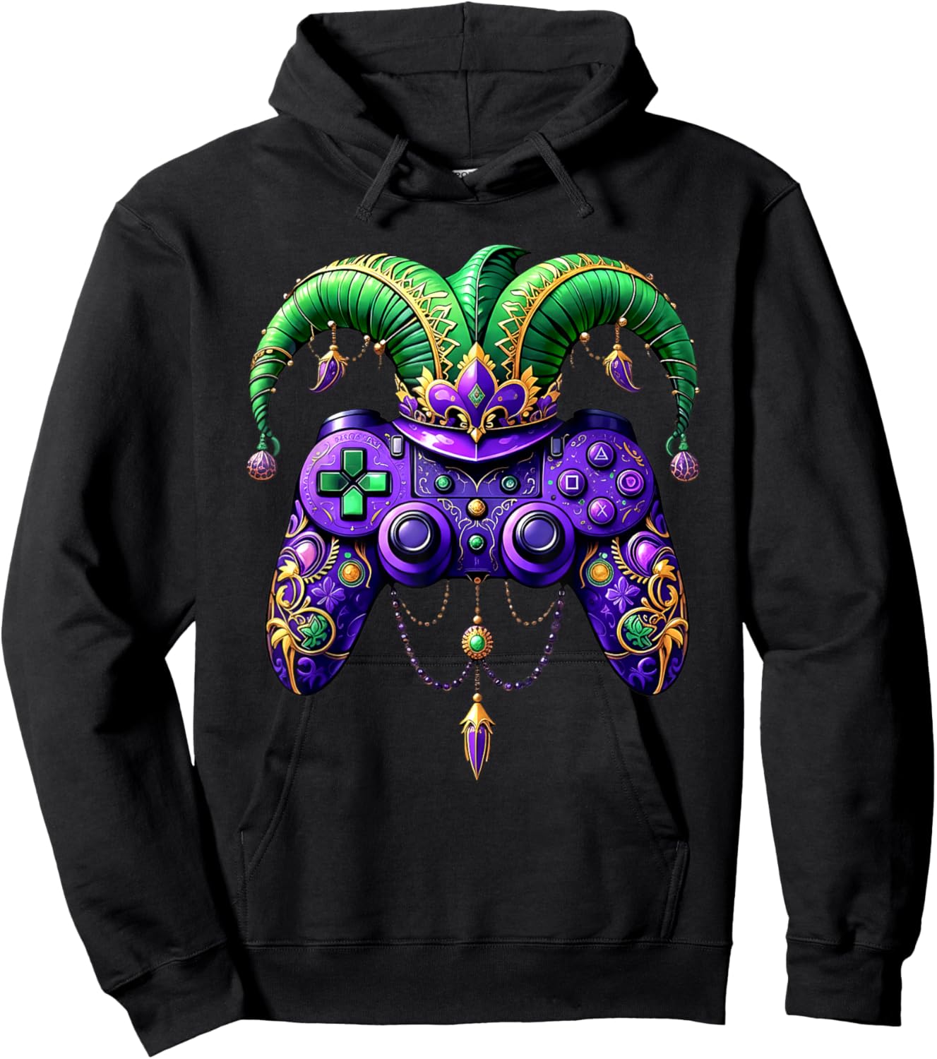 Mardi Gras Video Game Controller Jester Mask Kids Boys Hoodie - Hoodie | Black
