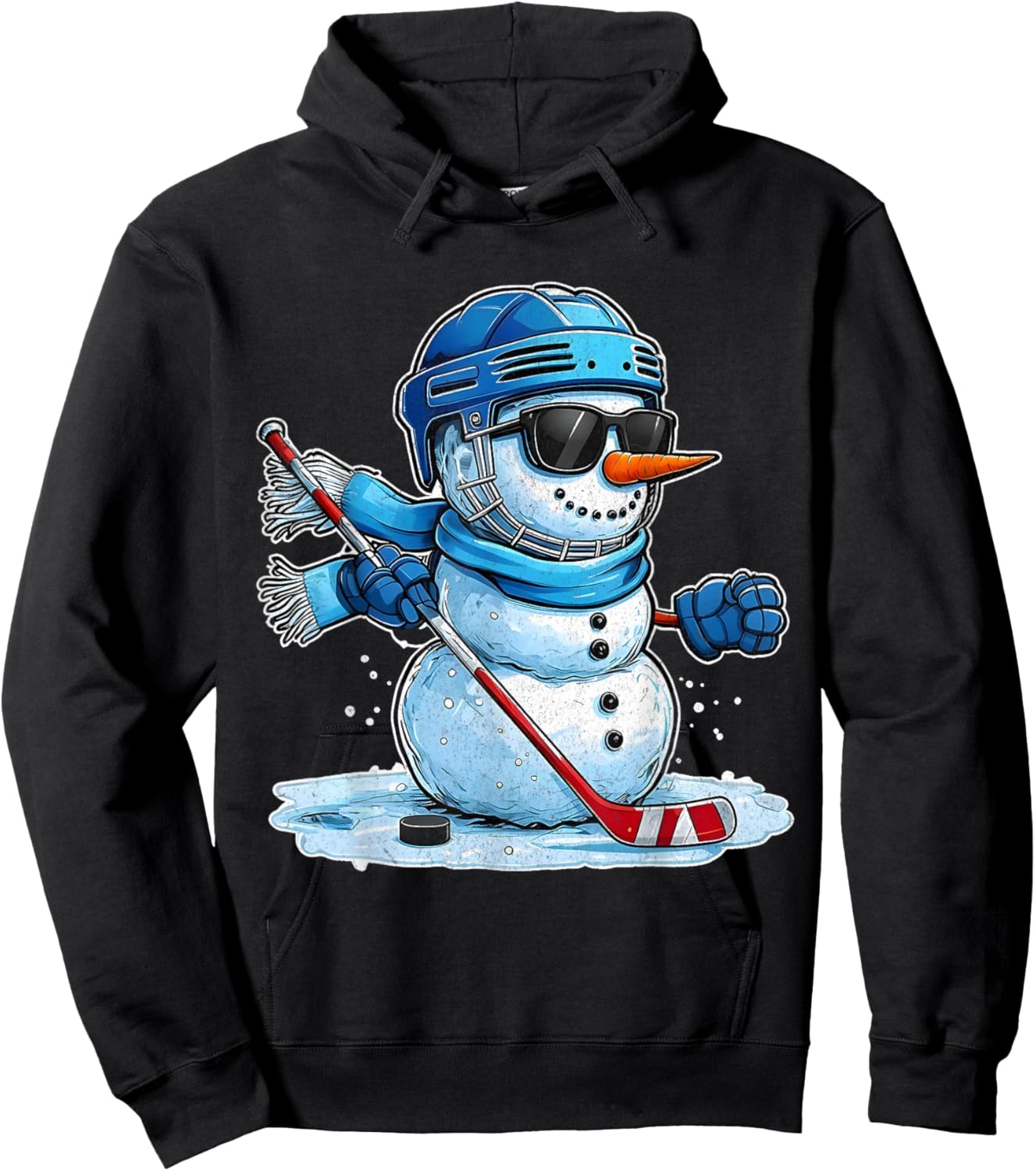 Cool Xmas Hockey Snowman Funny Winter Sports Christmas Hoodie - Hoodie | Black