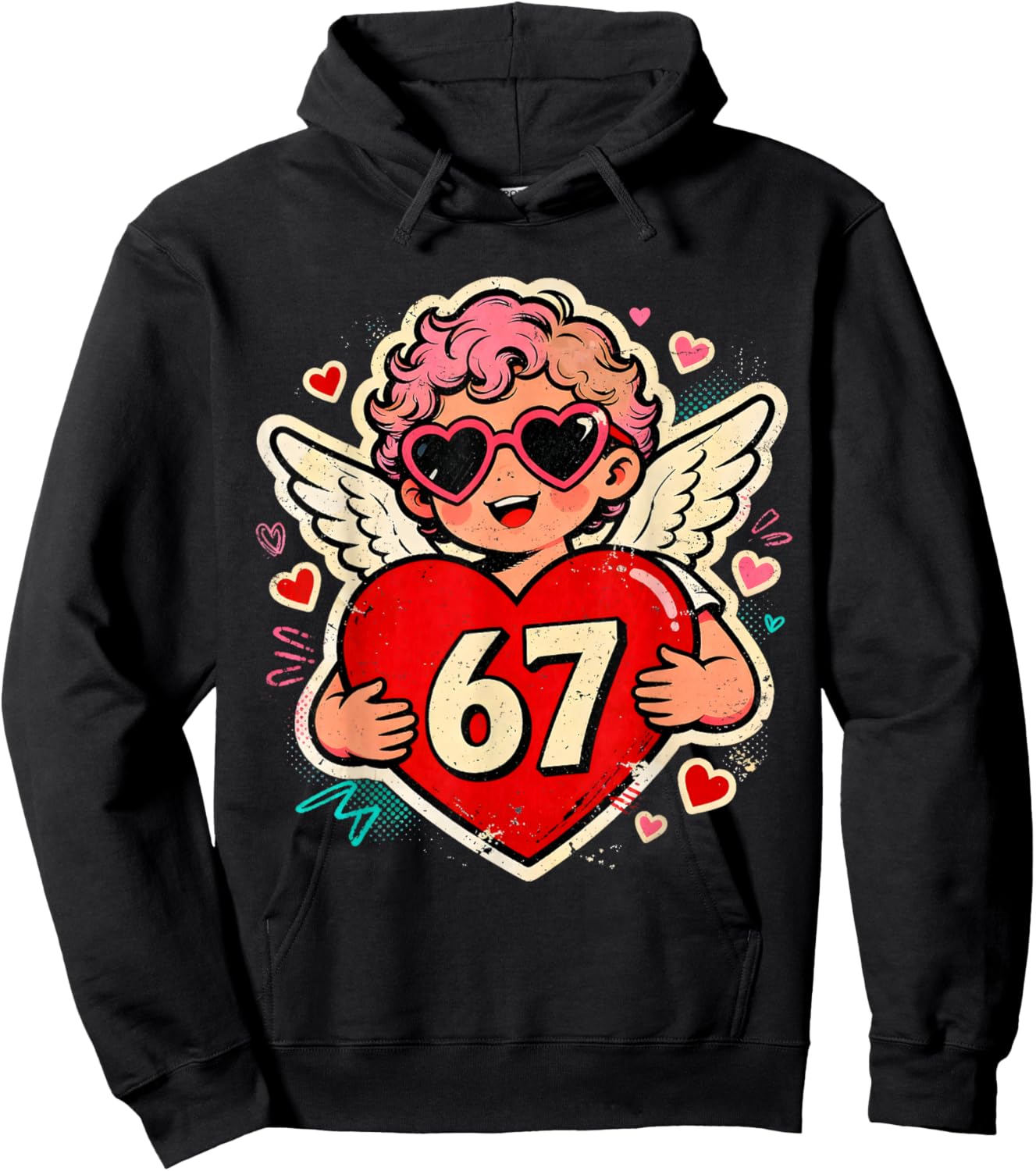 Valentine 67 Six Seven Cupid Heart Meme Design Hoodie - Hoodie | Black
