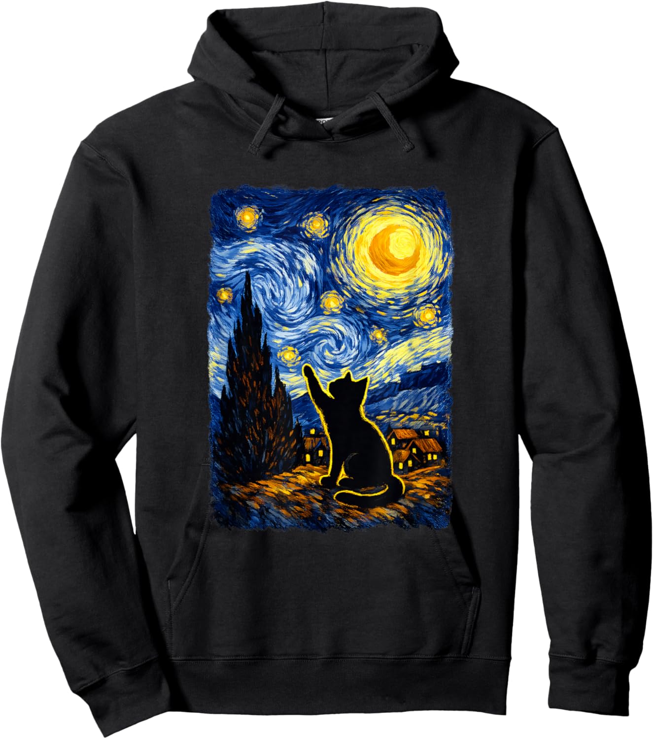 Starry Night Cat Art PostImpressionist Hoodie - Hoodie | Black