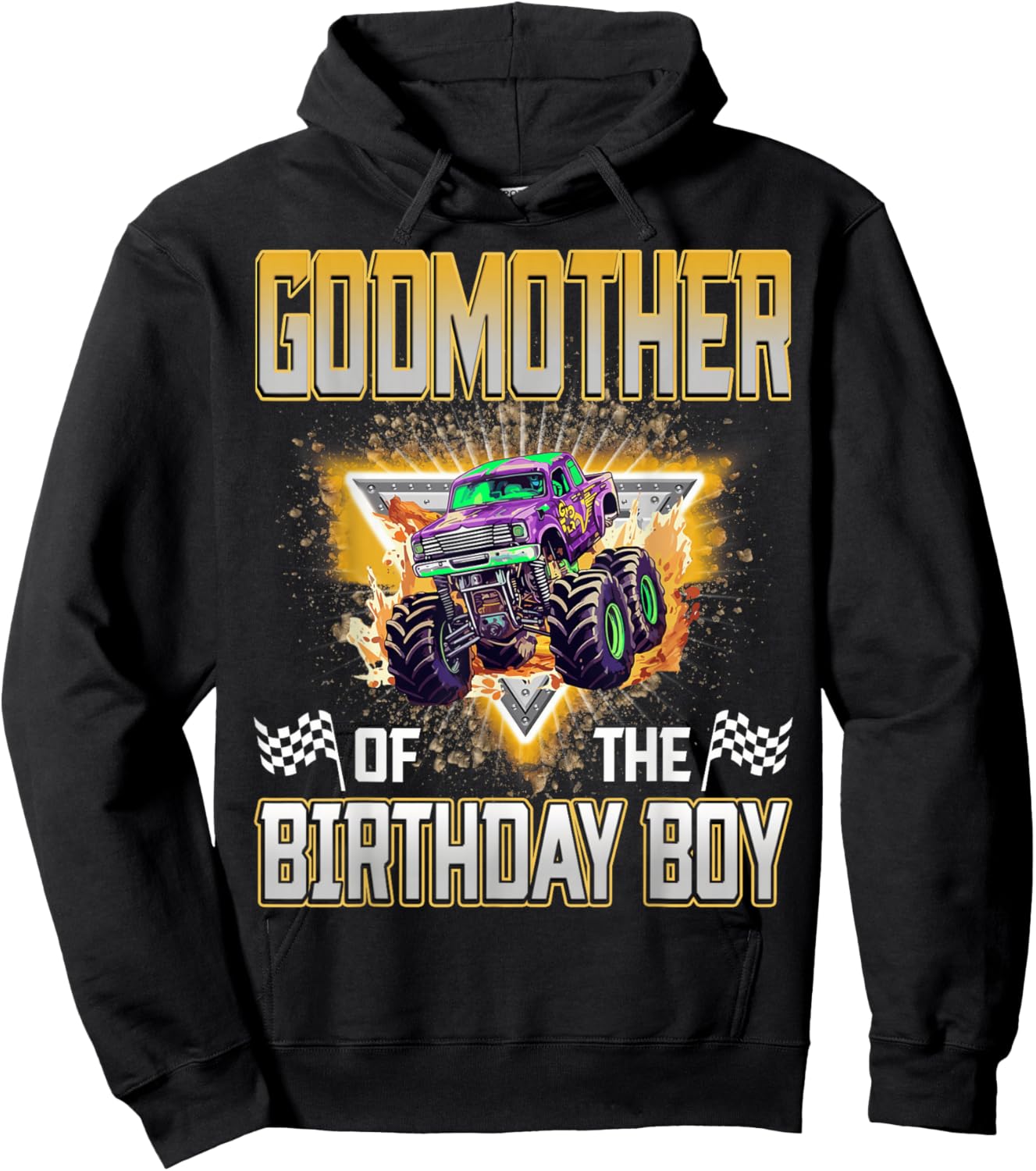Godmother of The Birthday Boy Monster Truck Birthday Family Hoodie - Hoodie | Black