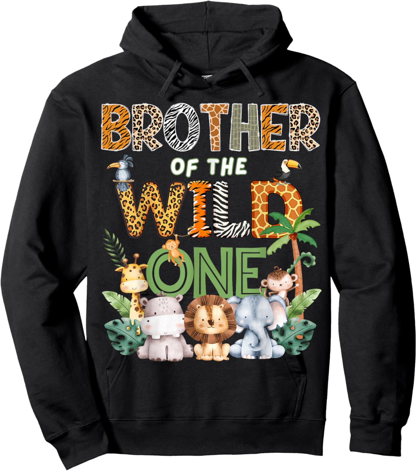 Brother of The Wild One Safari 1St Birthday Kids Hoodie - Hoodie | Black