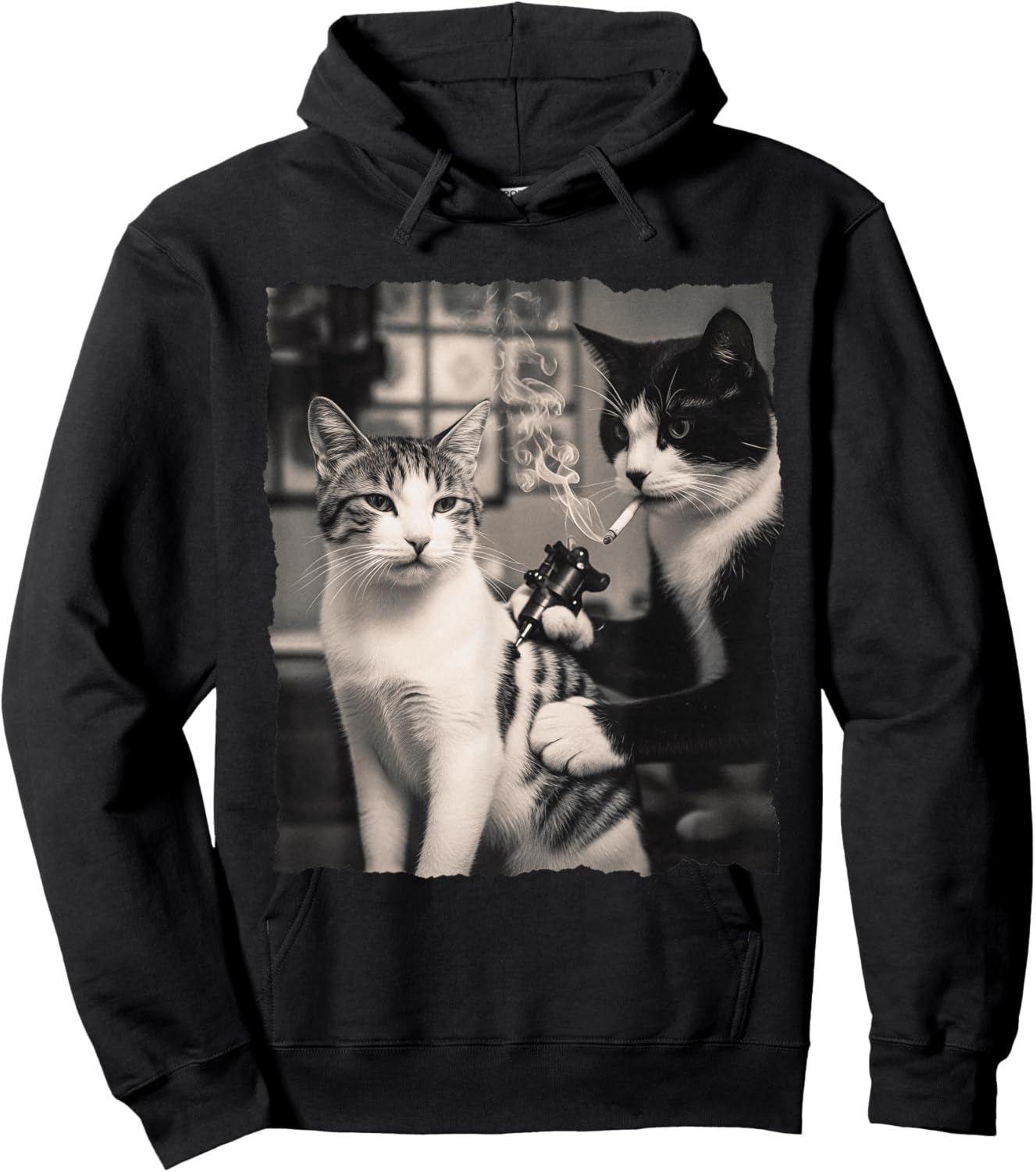 Vintage Cat Smoking Tattoo Inked Kitty Artist Funny Tattooin Hoodie - Hoodie | Black