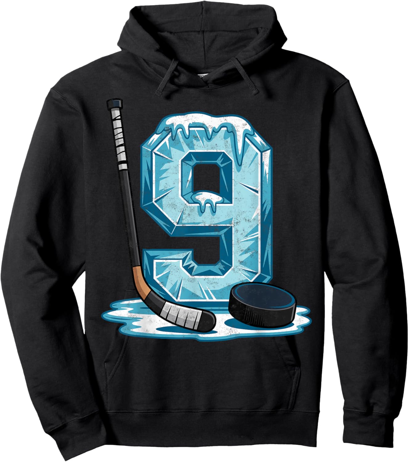 Ice Hockey 9 Years Birthday Boy 9th Bday Kids Hockey Party Hoodie - Hoodie | Black