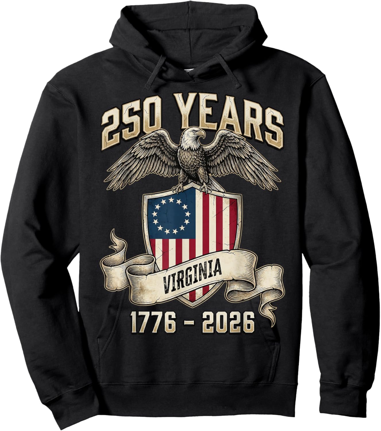 Eagle and Flag 250 Years 1776-2026 250th Birthday Virginia Hoodie - Hoodie | Black