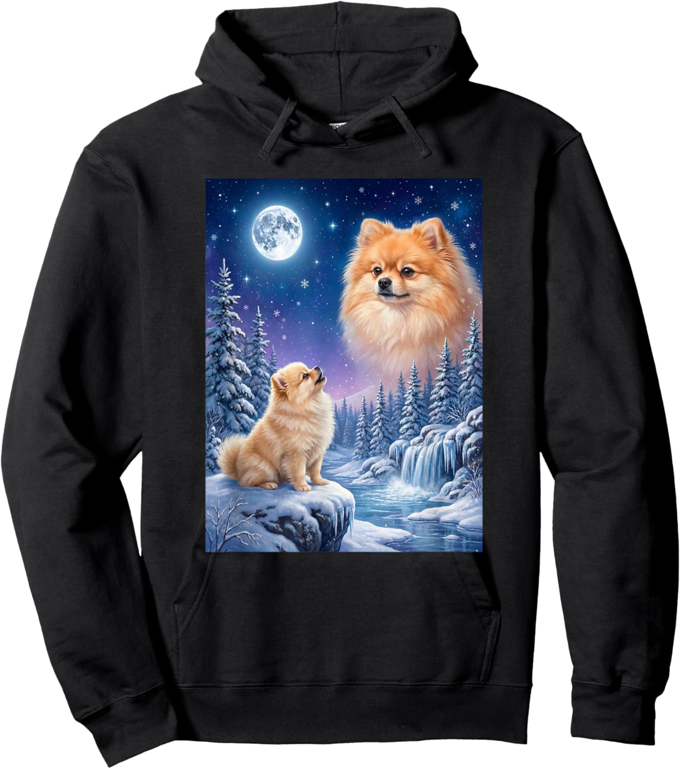 Howling to The Moon Meme Animal Dog Pomeranian Hoodie - Hoodie | Black