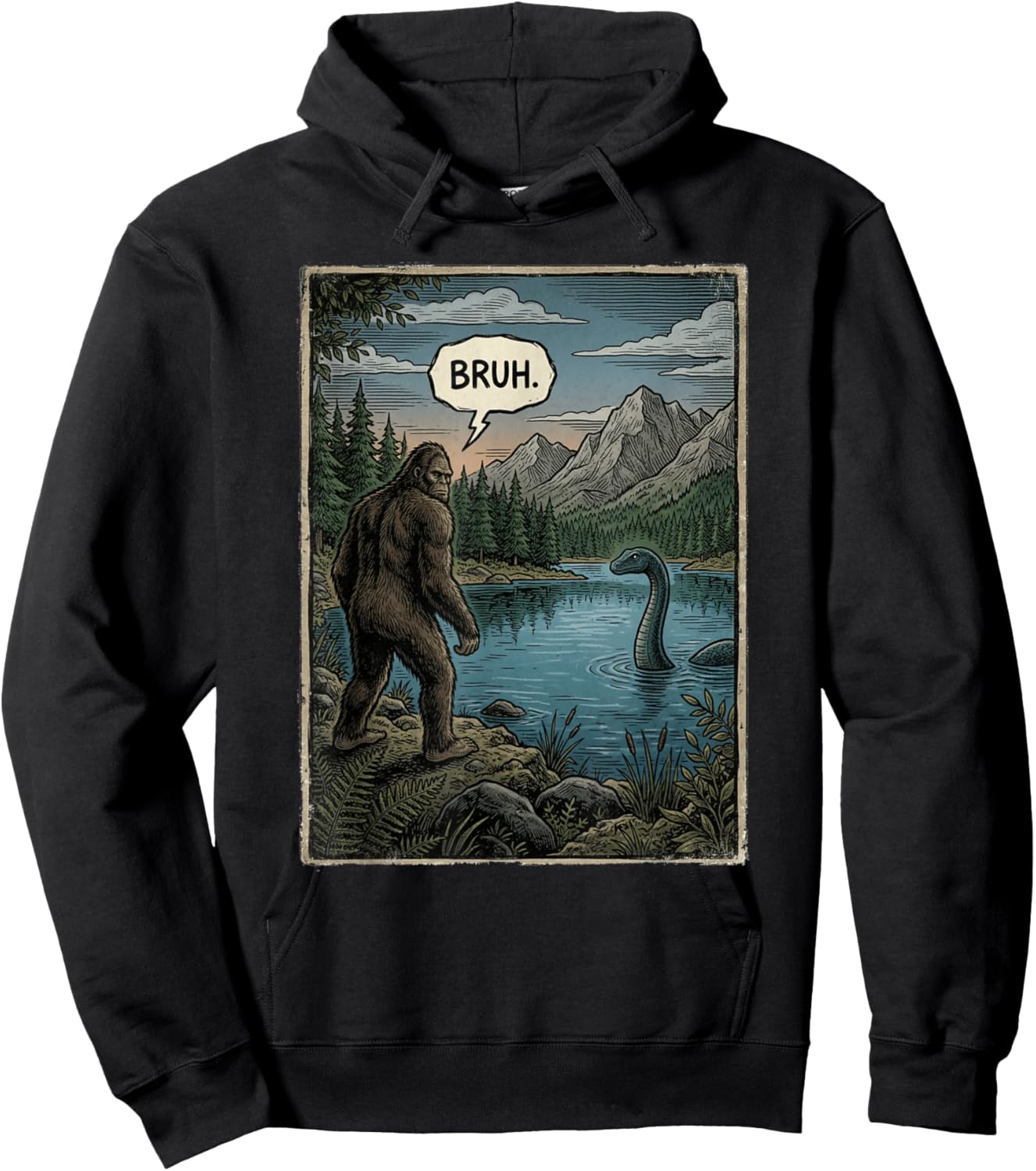 Funny Introvert Bigfoot Sasquatch Loch Ness Monster Bruh Hoodie - Hoodie | Black