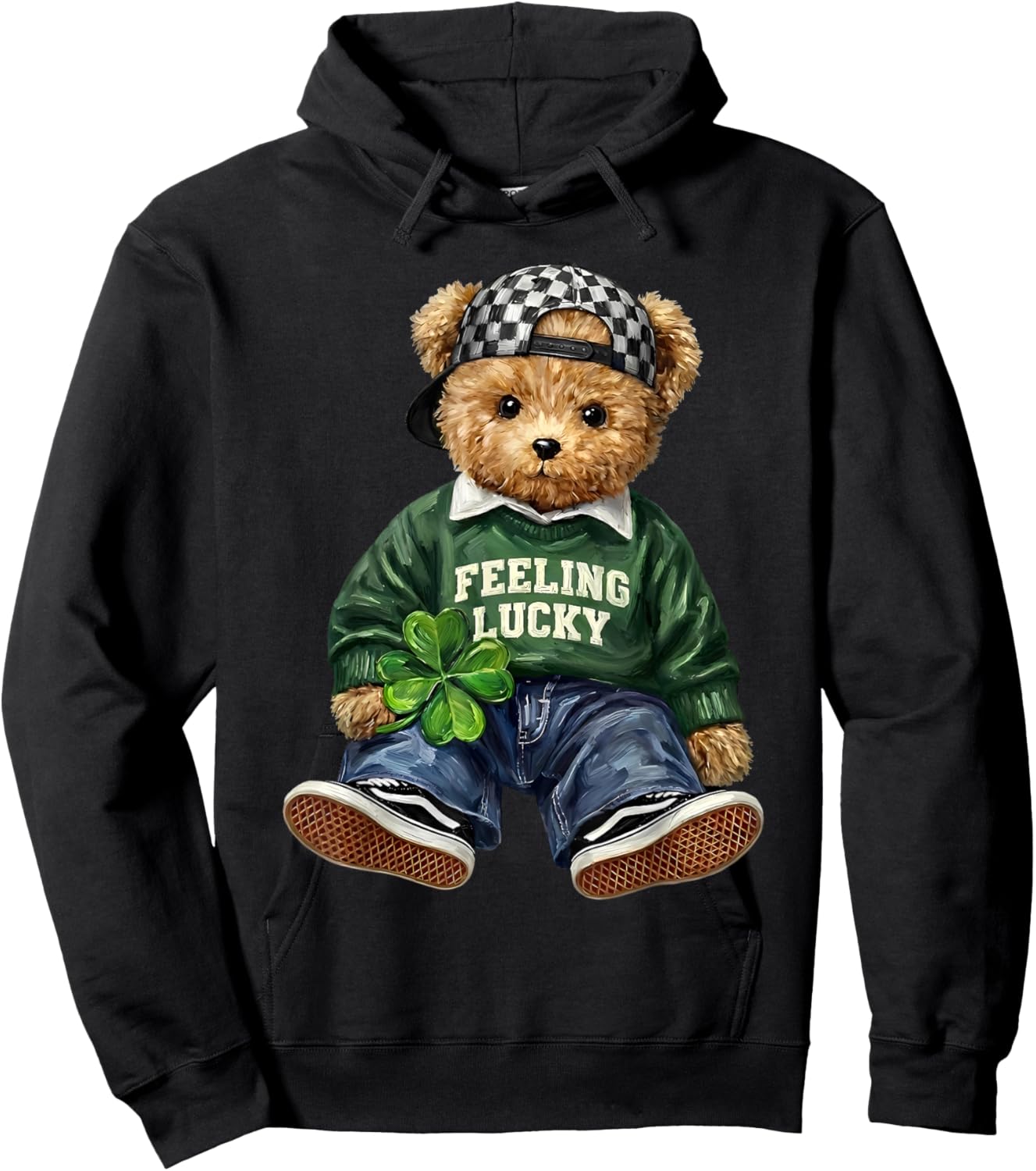 Cute Funny Teddy Bear Feeling Lucky Drinking St Patricks Day Hoodie - Hoodie | Black