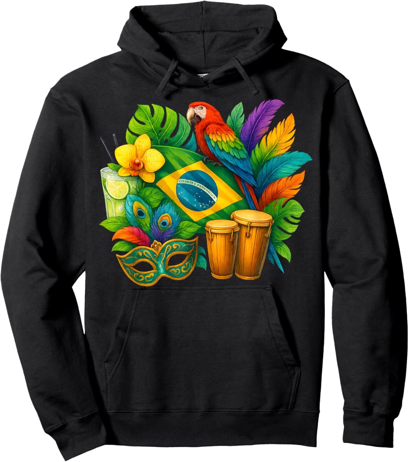 Brazil Flag Vacation Travel Brazilian Culture Men Women Kids Hoodie - Hoodie | Black