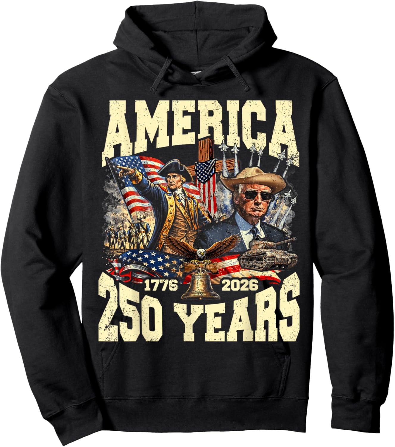 Funny 250 Years America Anniversary 250th Trump Washington Hoodie - Hoodie | Black