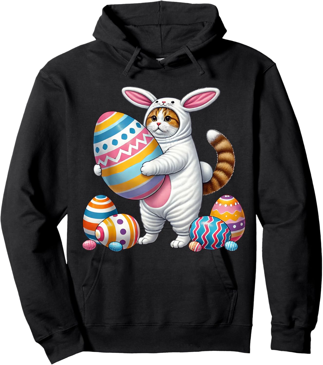 Easter Orange Cat Bunny Ears Funny Costume Kids Boys Girls Hoodie - Hoodie | Black