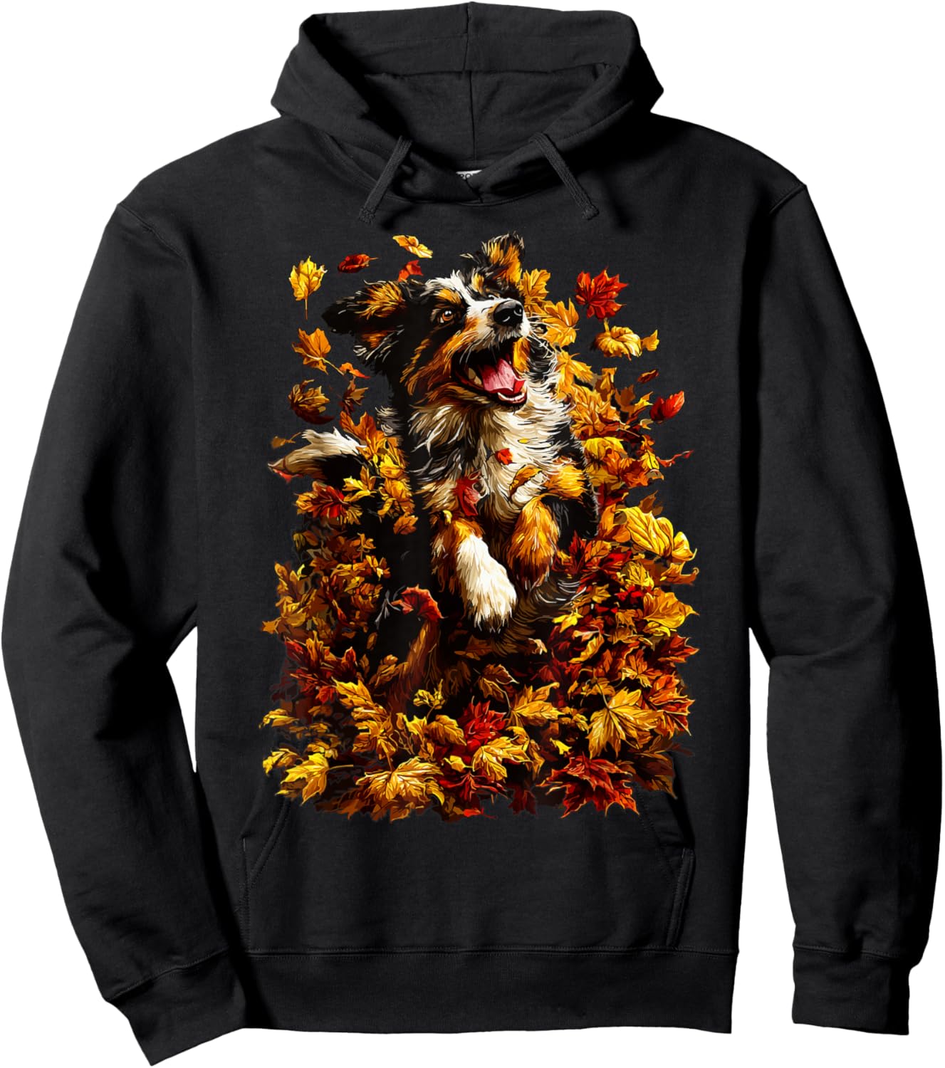 Cute Australian Shepherd with Fall Leaves Autumn Aesthetic Hoodie - Hoodie | Black