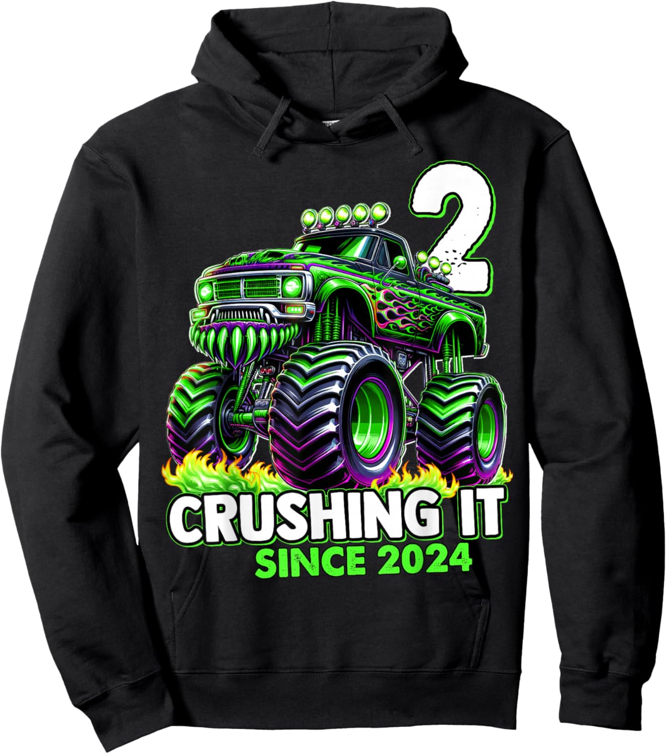 Monster Truck 2nd Birthday Boy Crushing It Since 2024 Hoodie - Hoodie | Black