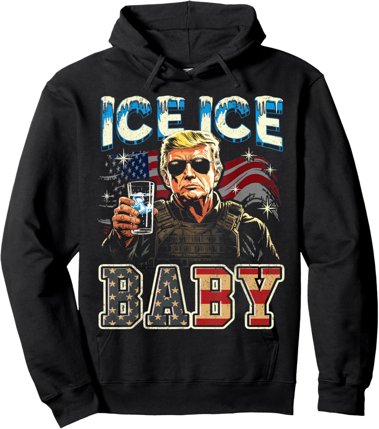 Vintage Ice Baby Funny Trump Hoodie - Hoodie | Black