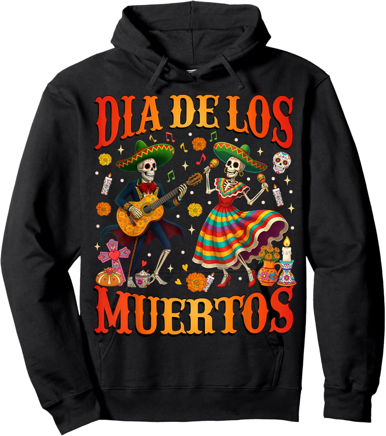 Dia De Los Muertos Dancing Skeletons Guitar Day of The Dead Hoodie - Hoodie | Black