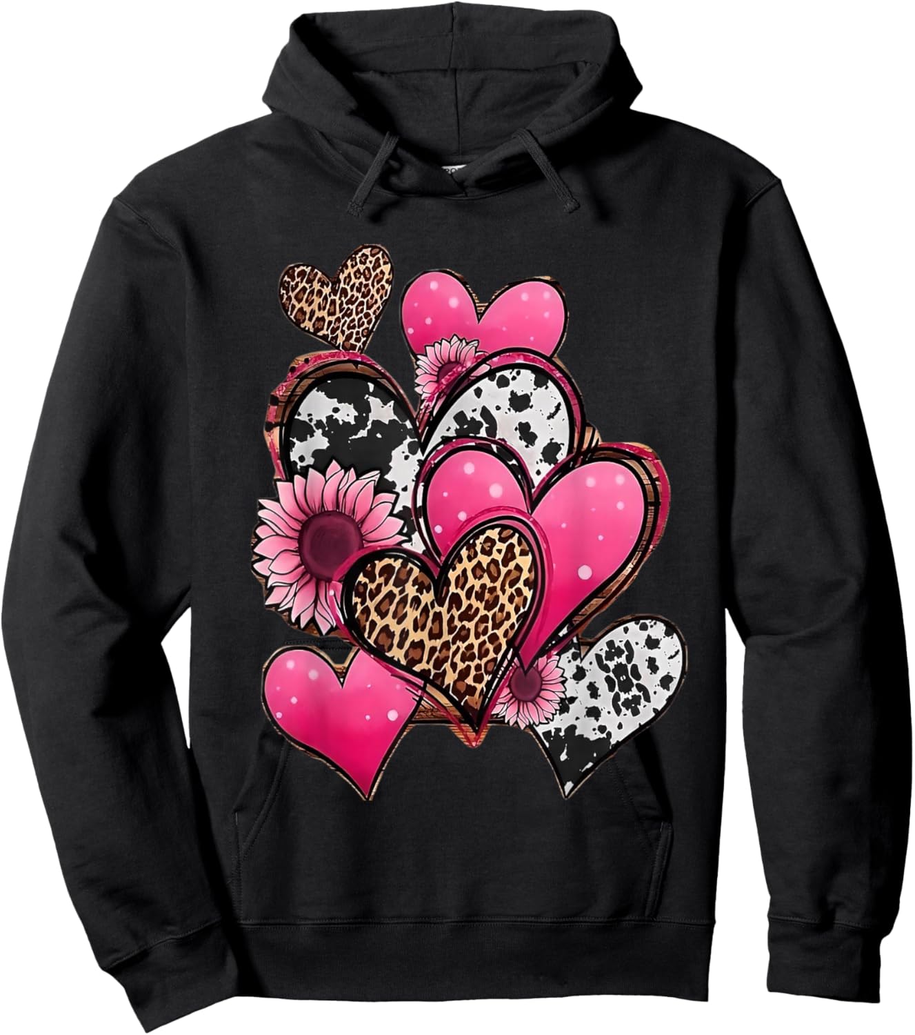 Red haerts and Leopard Hearts Hoodie - Hoodie | Black