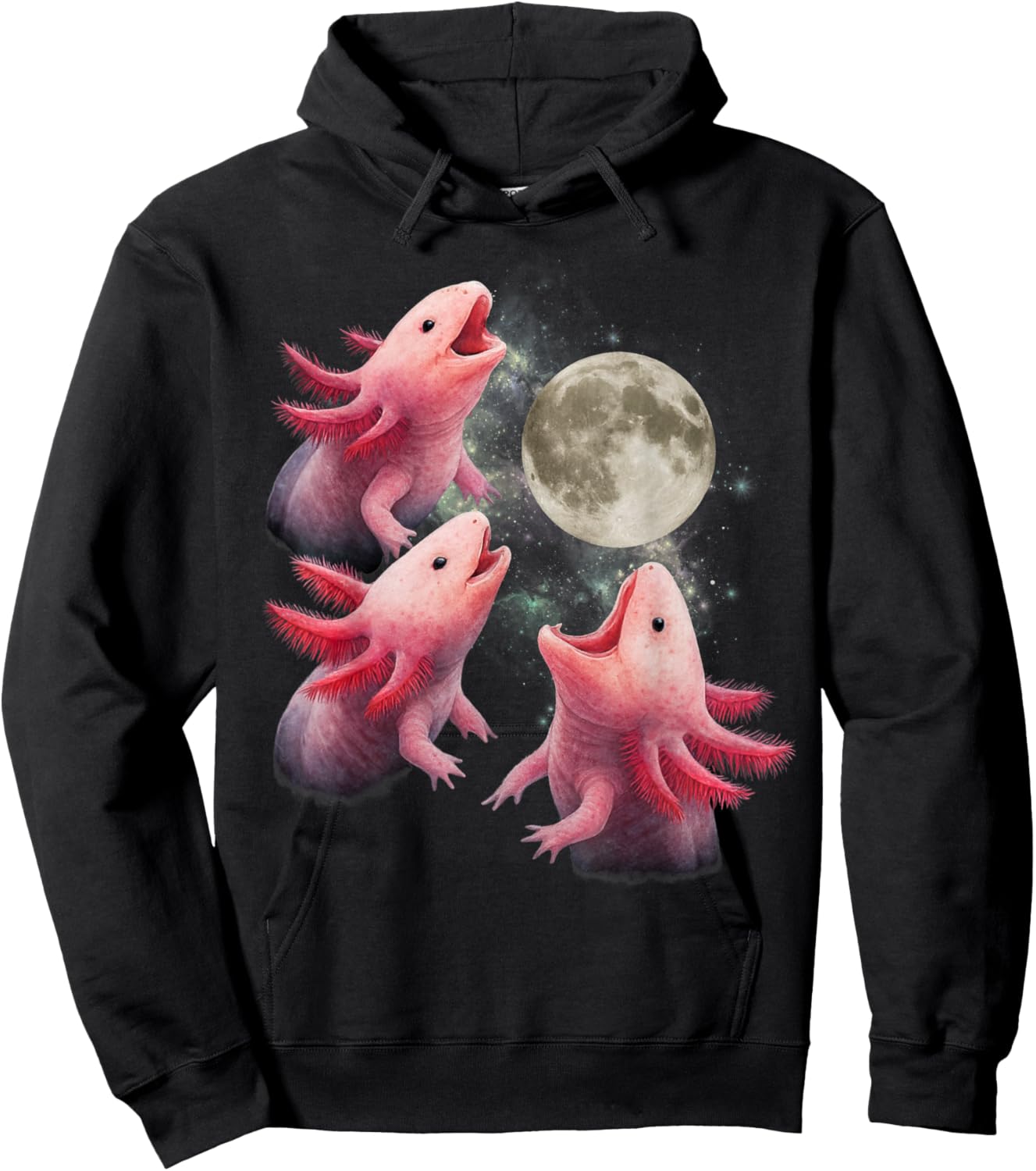 3 Axolotls Howling at The Moon Funny Axolotl Lover Hoodie - Hoodie | Black