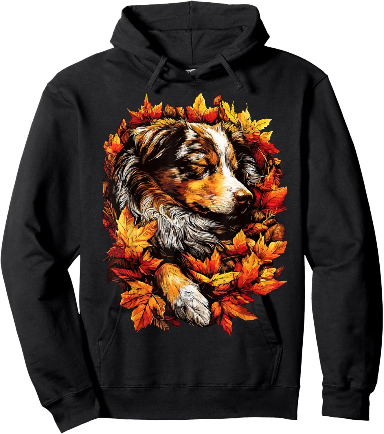 Sleeping Australian Shepherd Fall Leaves Autumn Aesthetic Hoodie - Hoodie | Black