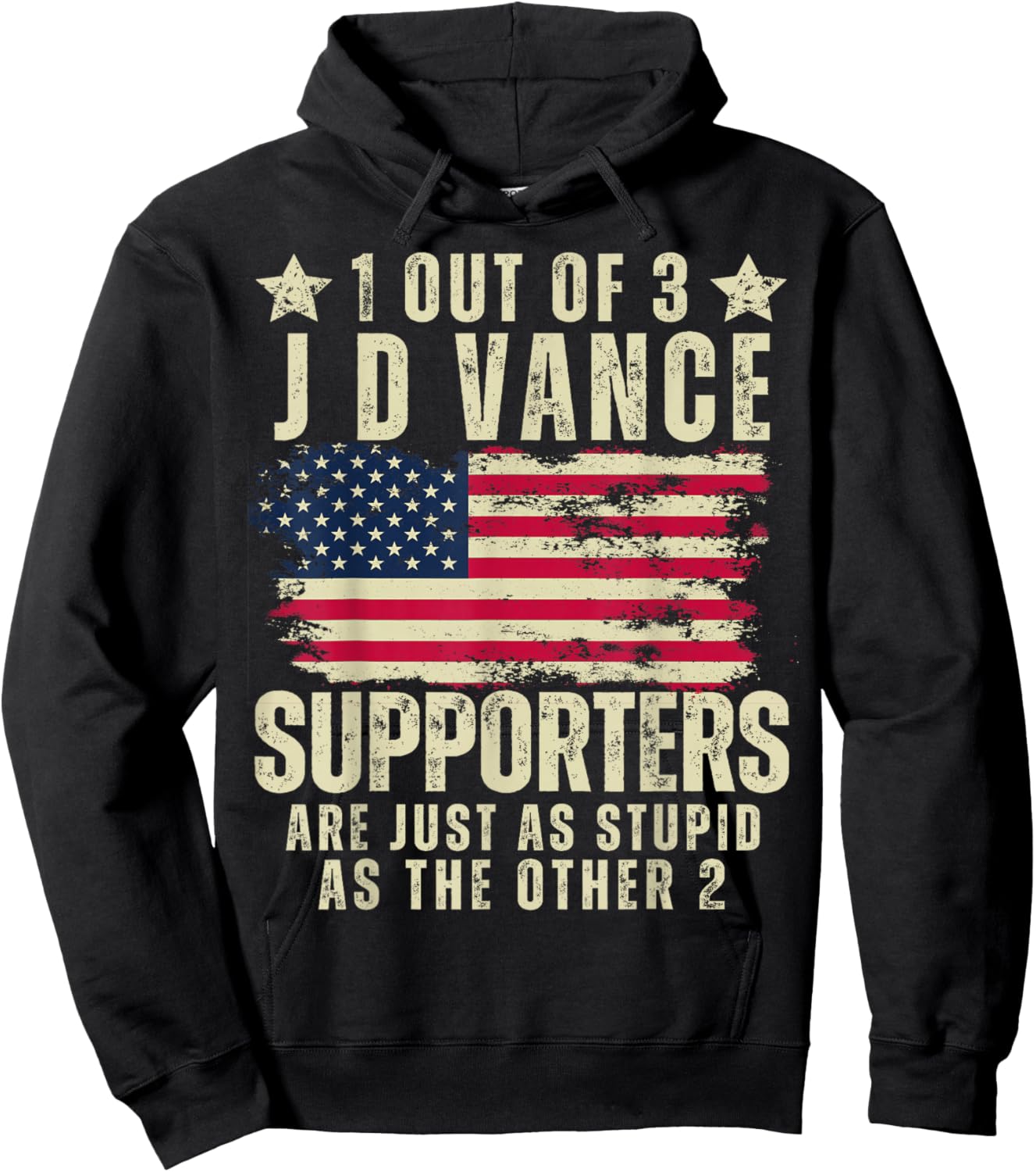 Funny Anti JD Vance Stupid Joke American Flag USA Humor Hoodie - Hoodie | Black