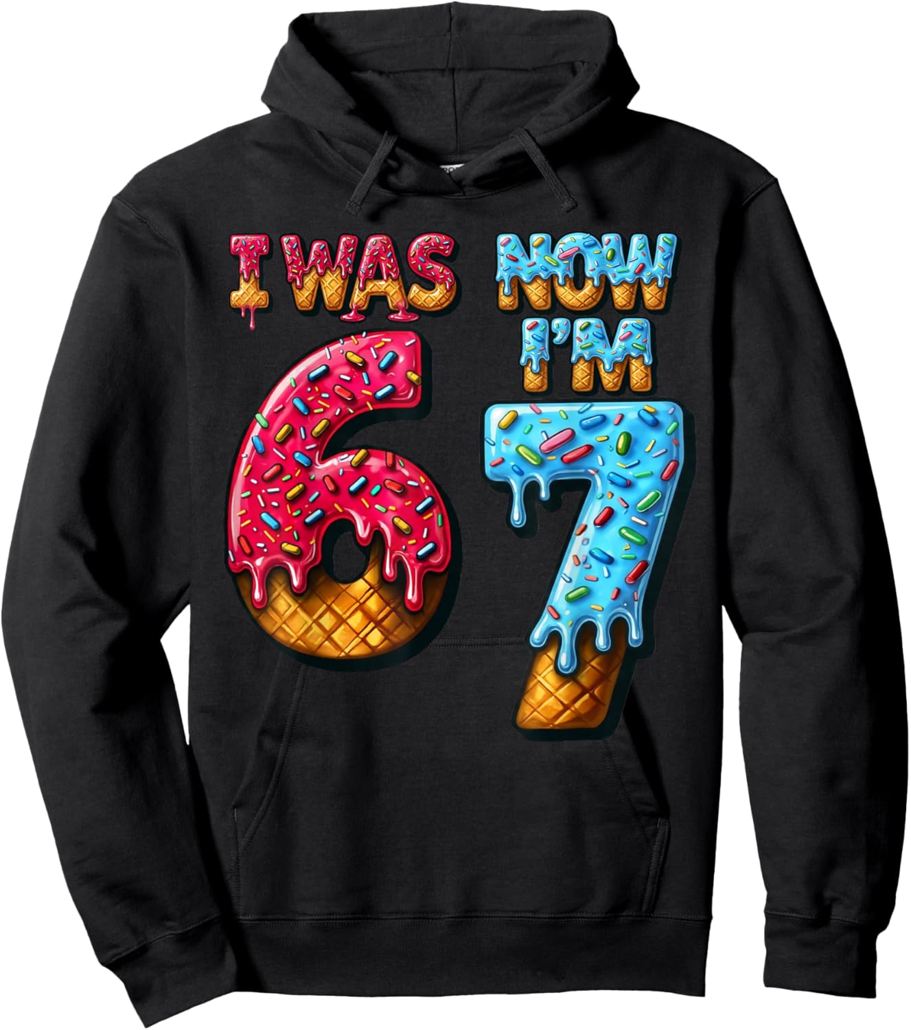 7th Birthday I was 6 Now Im 7 Ice Cream 67 Boys Kids Youth Hoodie - Hoodie | Black