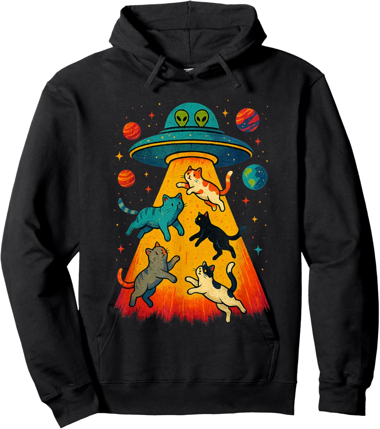 Alien Abduction Cats UFO Flying Saucer Space Girls Kid Hoodie - Hoodie | Black