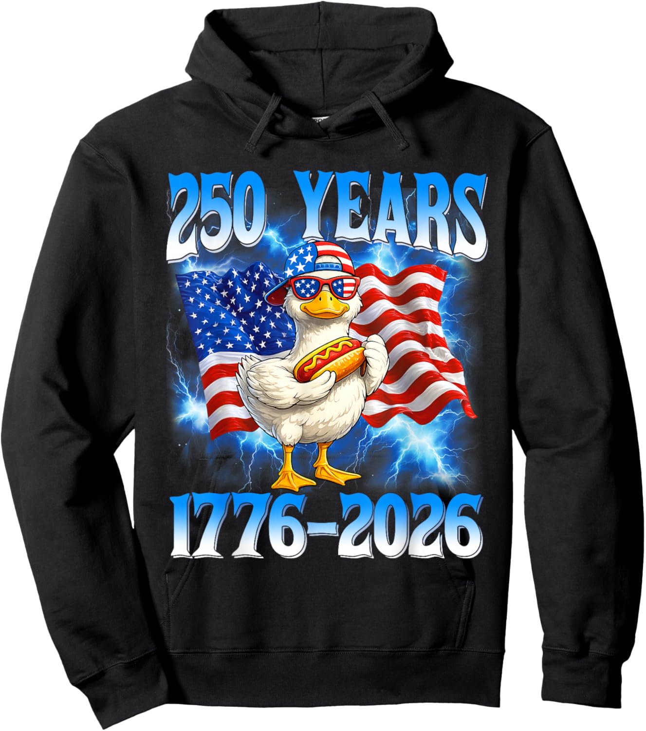 250 Year American 1776 2026 250th Duck 4th July Kids Boys Hoodie - Hoodie | Black